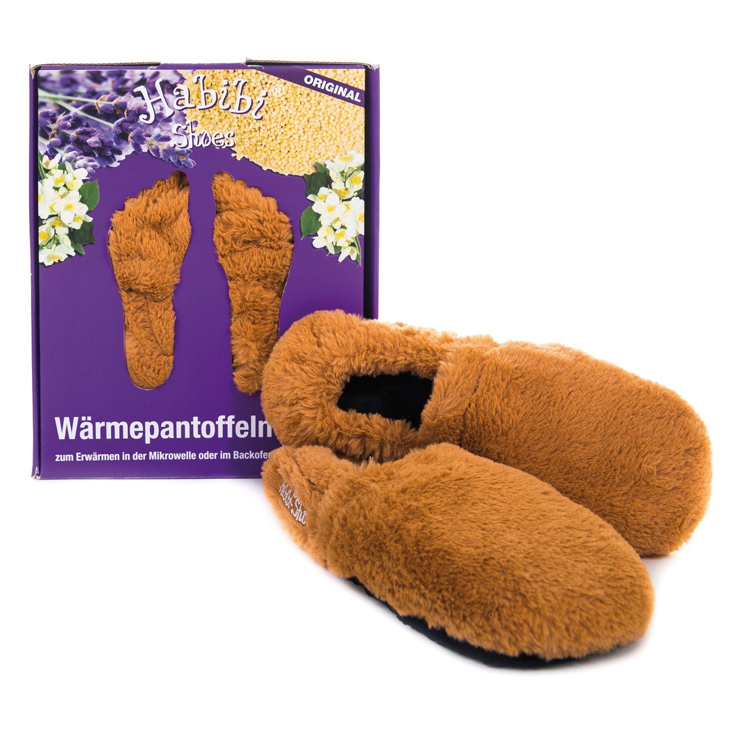 Habibi Plush Habibi Wärmeschuhe caramel Gr M (37-40) Mikrowelle/Ofen Hüttenschuhe (1 Paar Wärme-Hausschuhe, 1 Paar Wärmeschuhe)