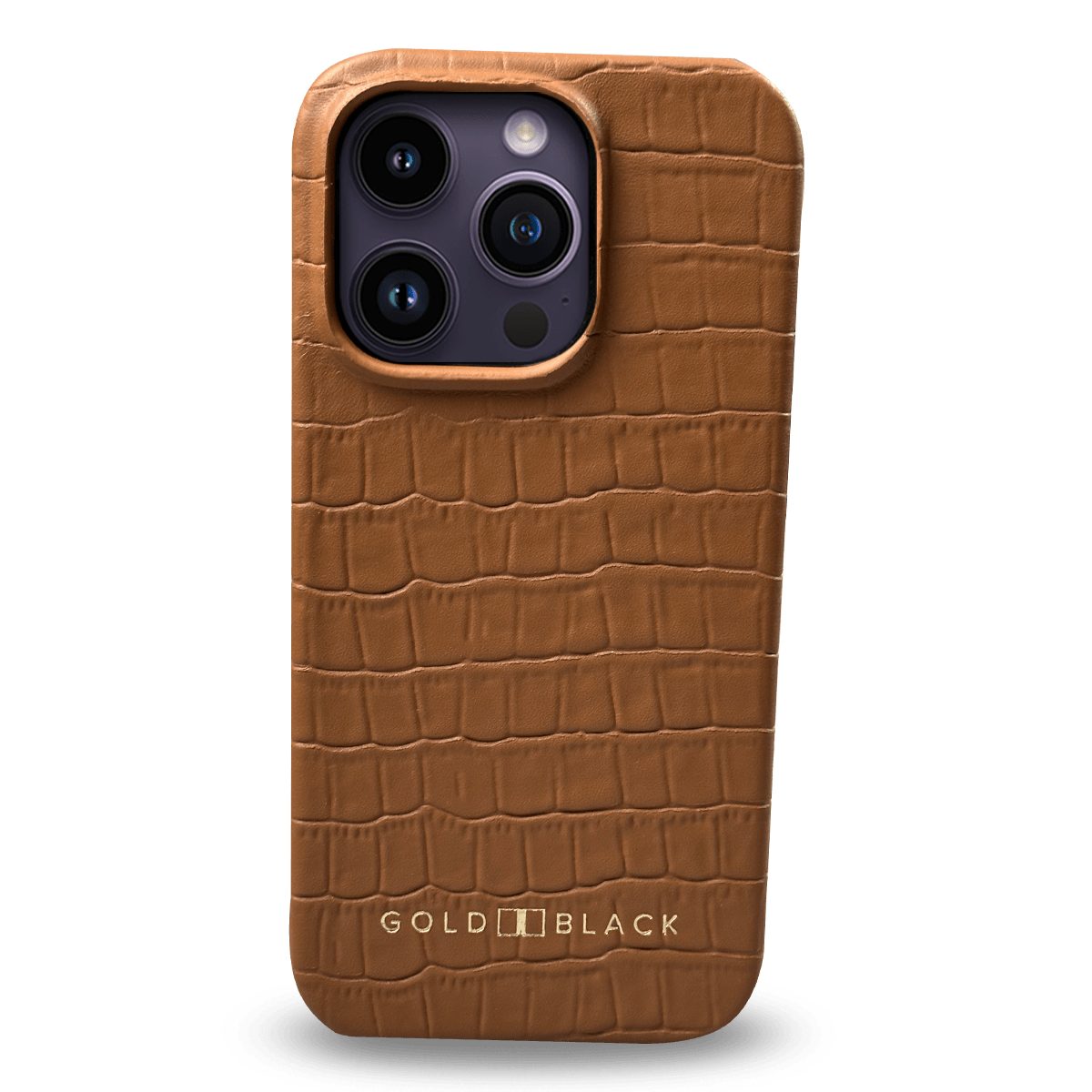 GOLDBLACK Handyhülle iPhone 14 Pro Slim Lederhülle Kroko-Prägung braun beige