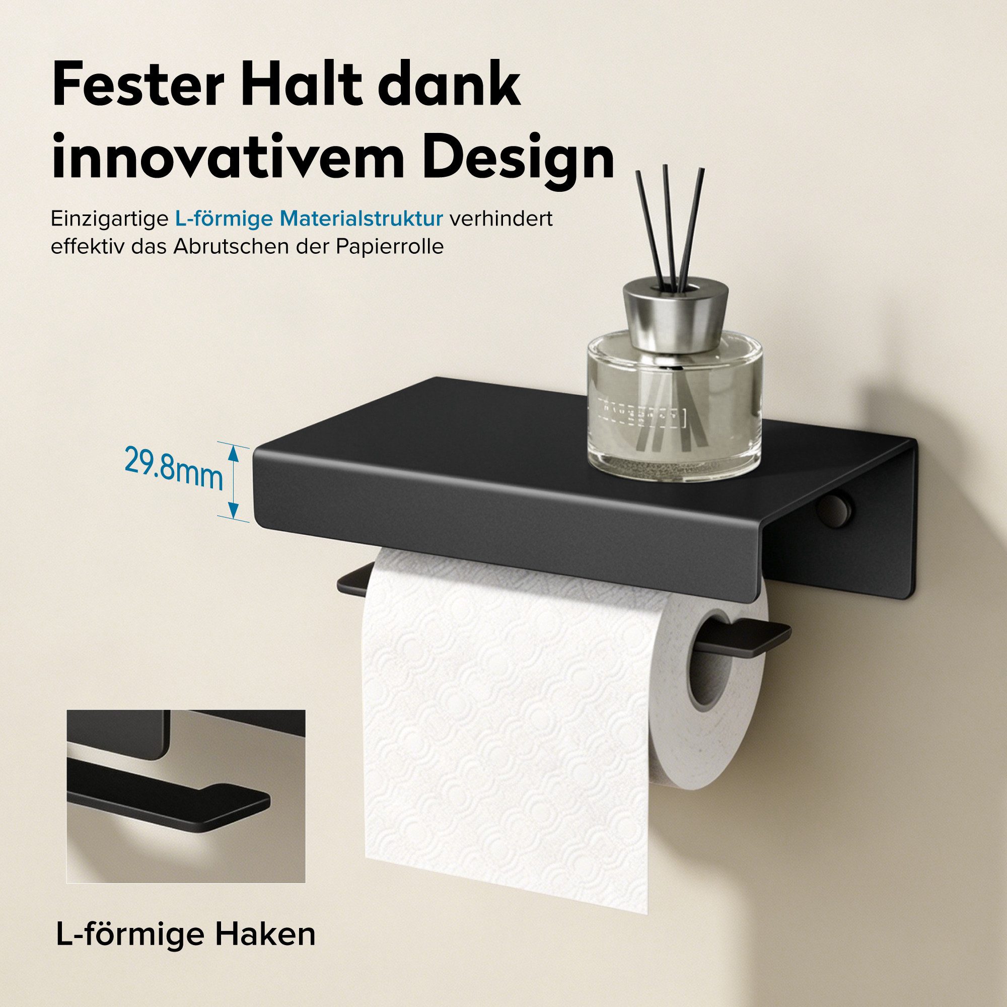doporro Toilettenpapierhalter Klopapierhalter aus Aluminium mit Ablage L-förmigen Haken Lino-05, pulverbeschichtet, aus Aluminiumlegierung – Bild 5 von 5