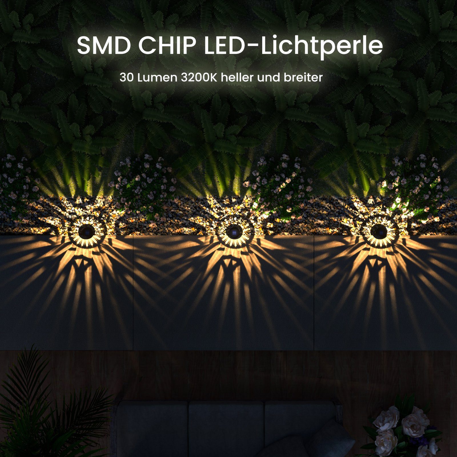 Quntis Gartenleuchte solar lampen für außen mit Erdspieß, gartenbeleuchtung für Terasse, LED fest integriert, Warmweiß, mit Gartenstrahler für Weihnachten Deko