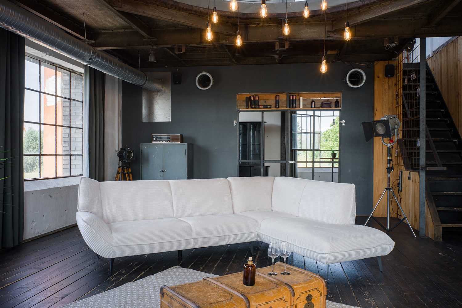 KAWOLA Ecksofa CALLA, Couch L-Form rechts oder links Cord cremeweiß 274x203 cm