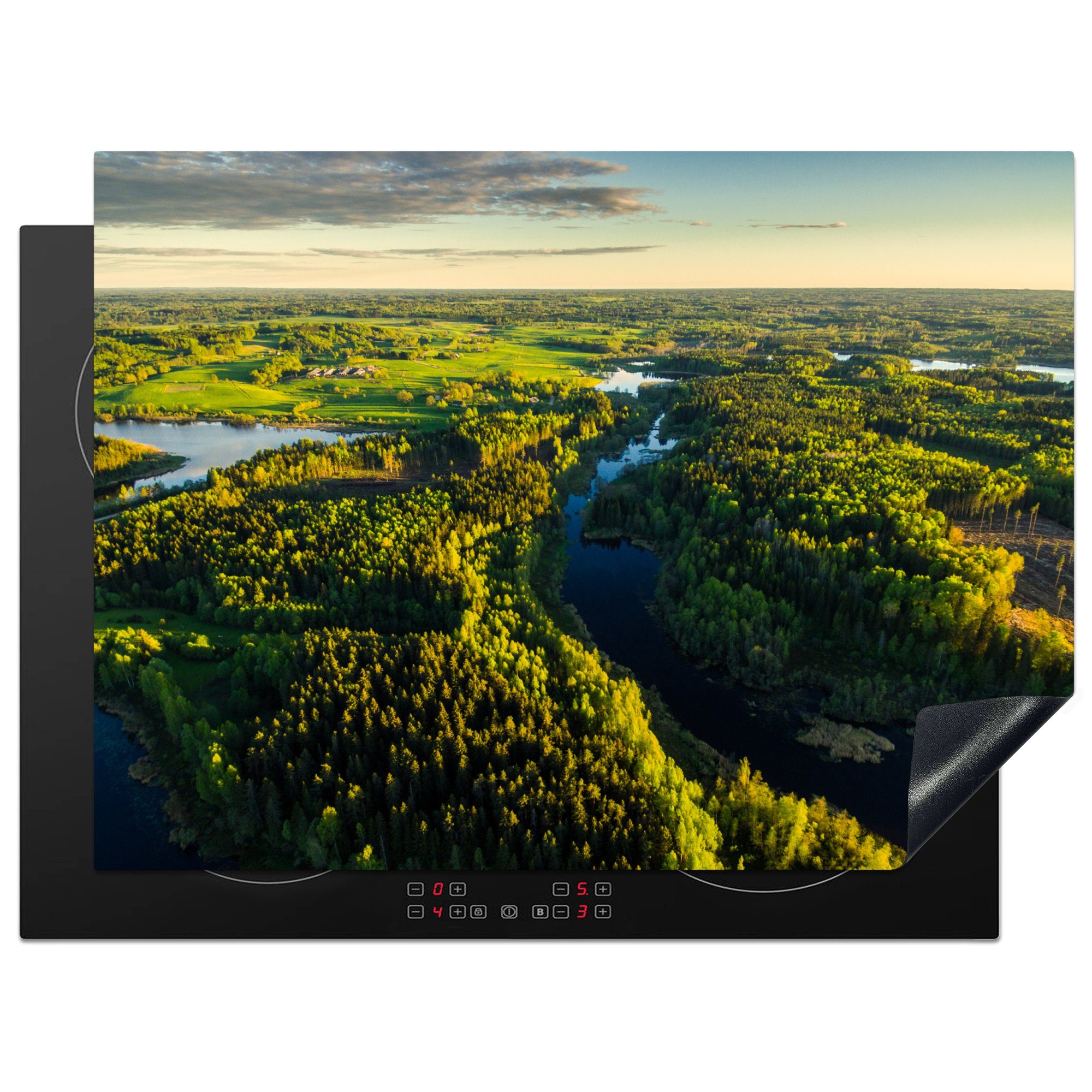 MuchoWow Herdblende-/Abdeckplatte Ein Luftbild der Landschaft im Gauja-Nationalpark in Lettland, Vinyl, (1 tlg), 71x52 cm, Induktionskochfeld Schutz für die küche, Ceranfeldabdeckung