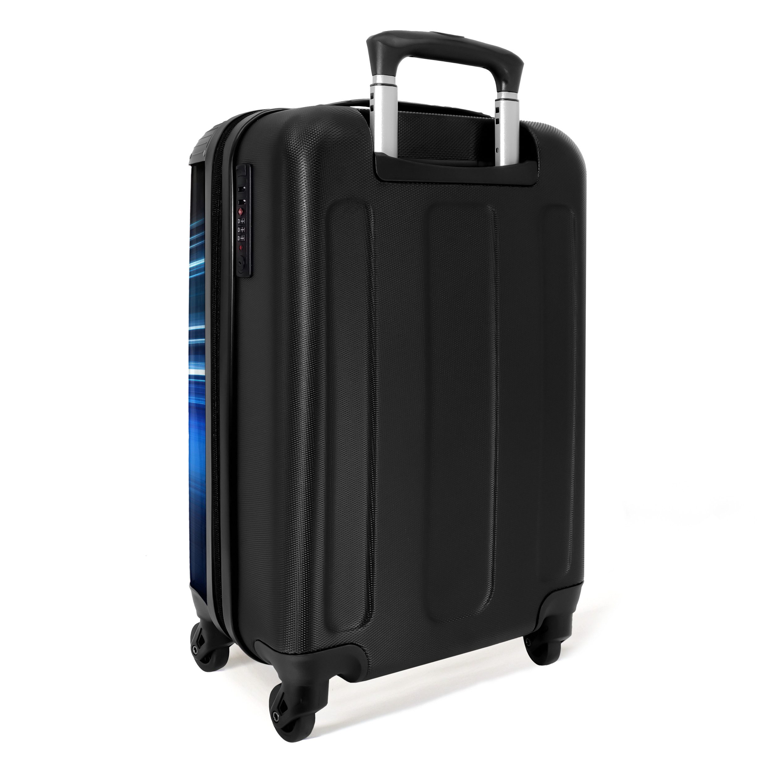 NoBoringSuitcases.com© Kinderkoffer Grünes Superauto blinkt durch Neonlicht 55x35x20cm, Handgepäck Koffer, Hartschalenkoffer Kinder, Reisekoffer Jungen