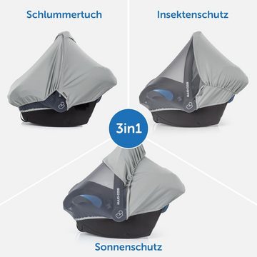 Zamboo Babyschale 3in1 Verdeck - Grau, Sonnenschutz für Babyschale & Maxi Cosi, Insektenschutz, Schlummerverdeck