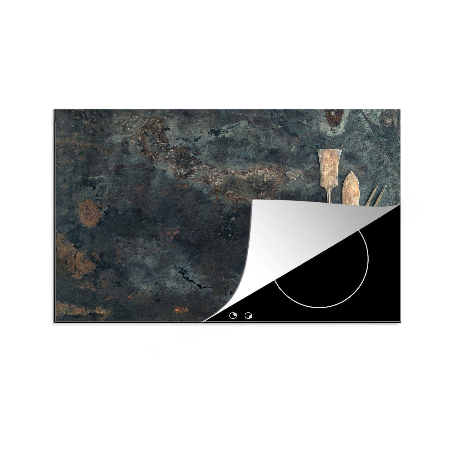 MuchoWow Herdblende-/Abdeckplatte Induktionsschutz - Küche - Fischbesteck - Küchenutensilien - Retro, Vinyl, (1 tlg), 81x52 cm, Induktionskochfeld Schutz für die küche, Ceranfeldabdeckung