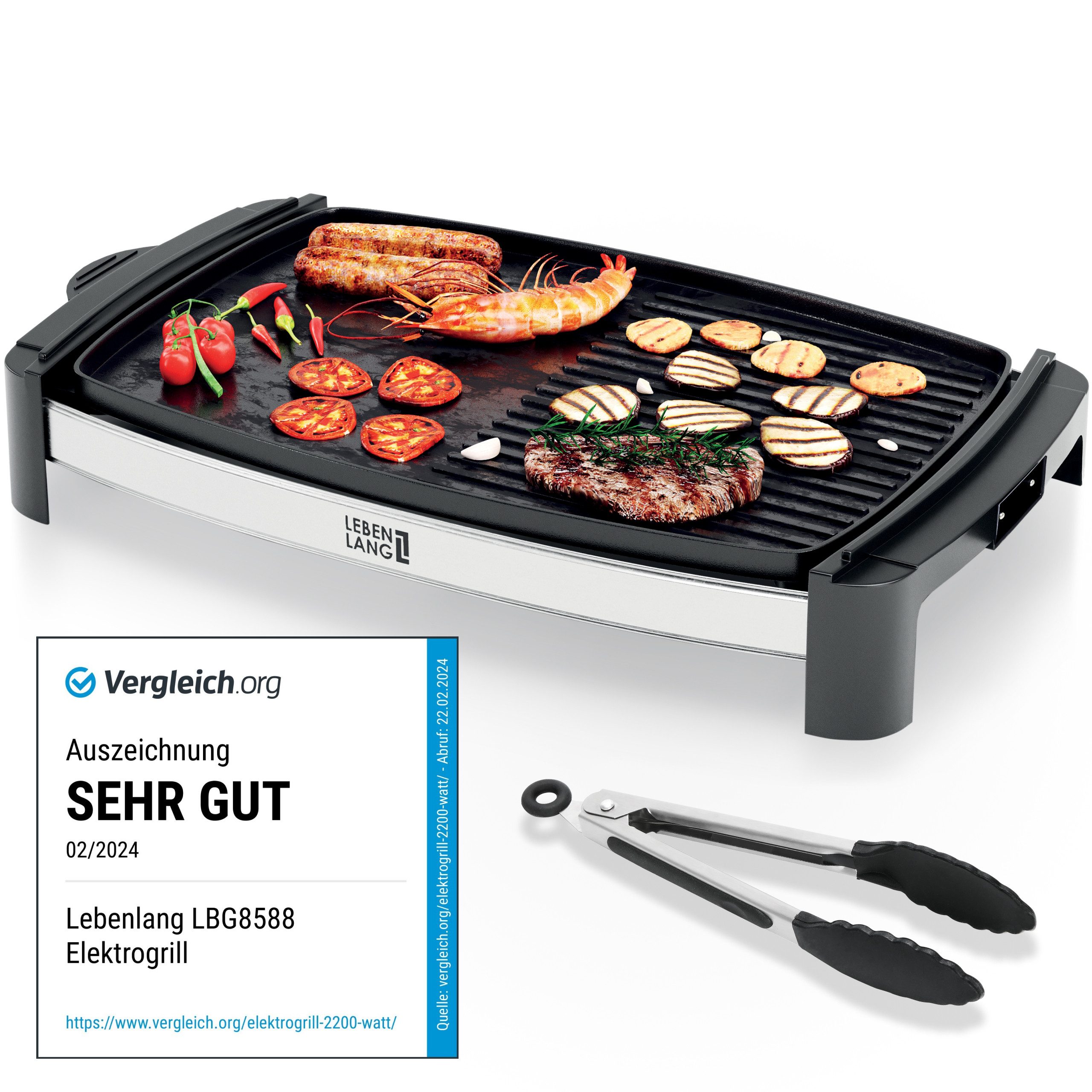 Lebenlang Tischgrill Elektrogrill Tischgrill elektrisch, 2000 Watt, Indoor, XXL, 2200 W, 2000W Heizleistung Für Innen & Außen geeignet