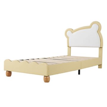 MODFU Polsterbett Kinderbett mit Holzlattenrost, Kunstleder (mit kuscheligem Bärenkopfteil 90x200cm), ohne Matratze