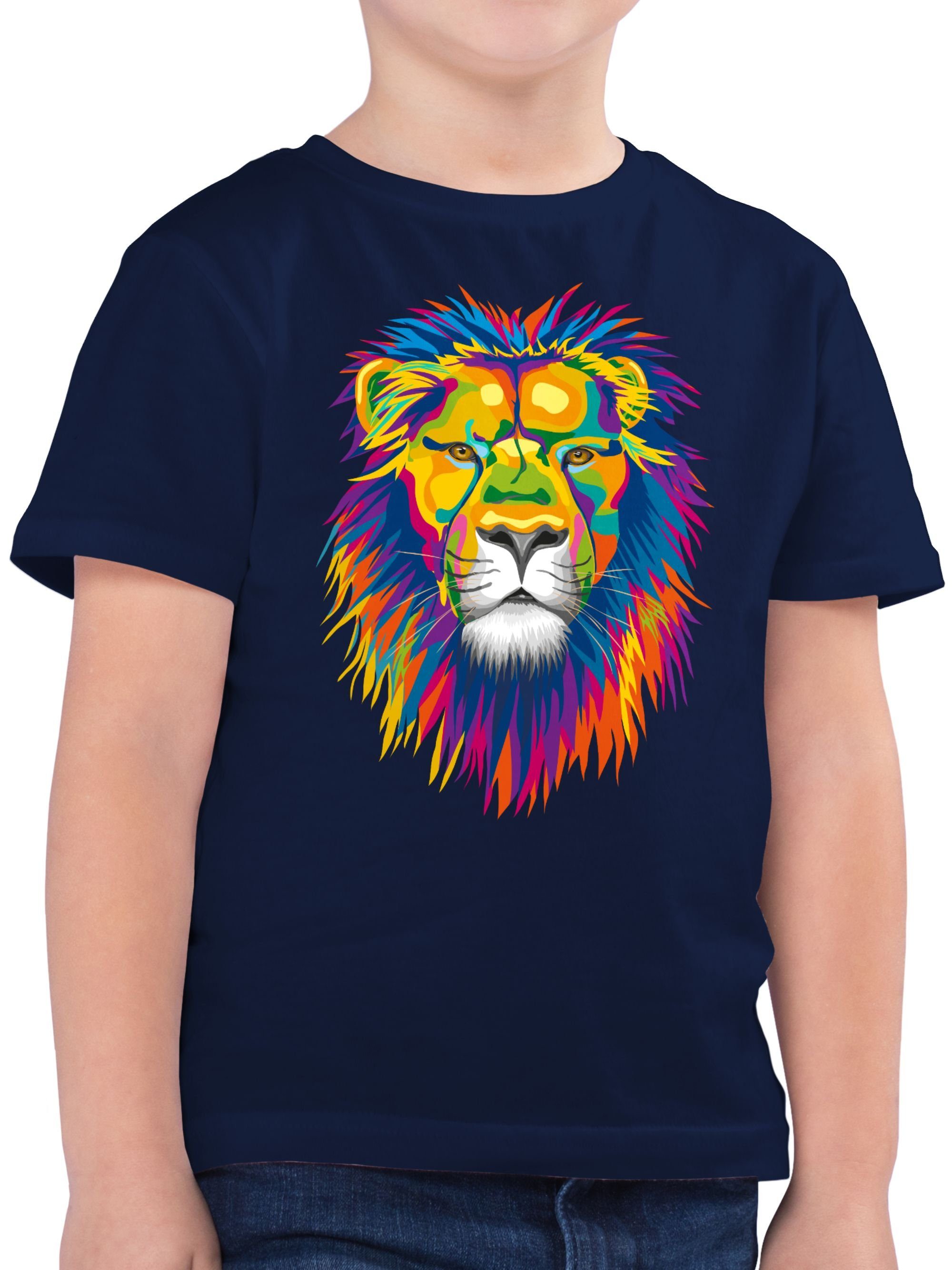 Shirtracer T-Shirt Löwe Lion Tiermotiv Animal Print 01 Dunkelblau