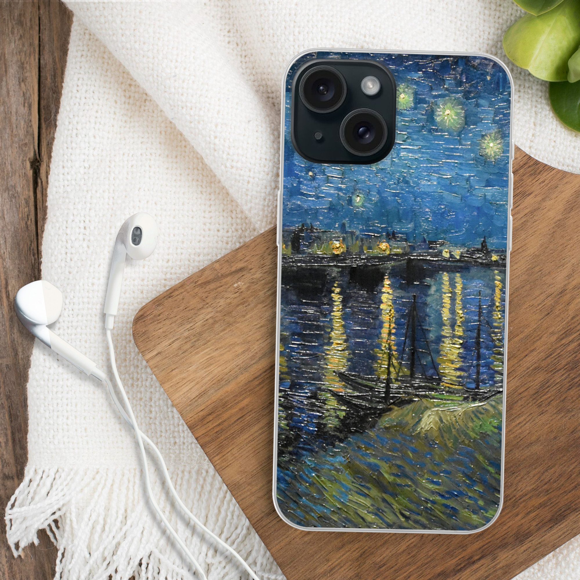 MuchoWow Handyhülle für Apple iPhone 15 Sternennacht über der Rhone - Van Gogh - Kunst, Smartphone-Bumper, Print, Handy Schutzhülle Dünn