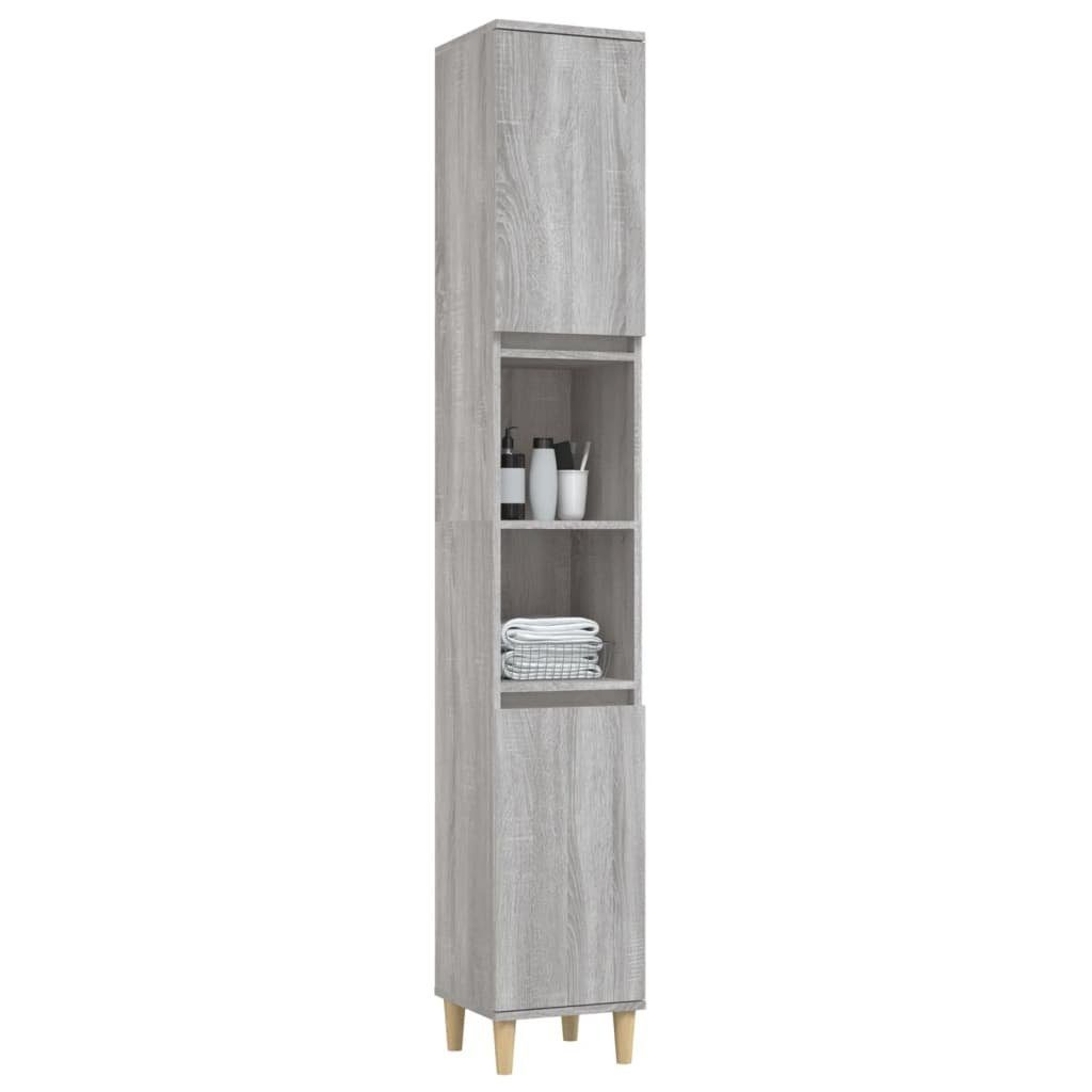 cm (1-St) 30x30x190 Grau Sonoma Holzwerkstoff vidaXL Badezimmerspiegelschrank Badschrank