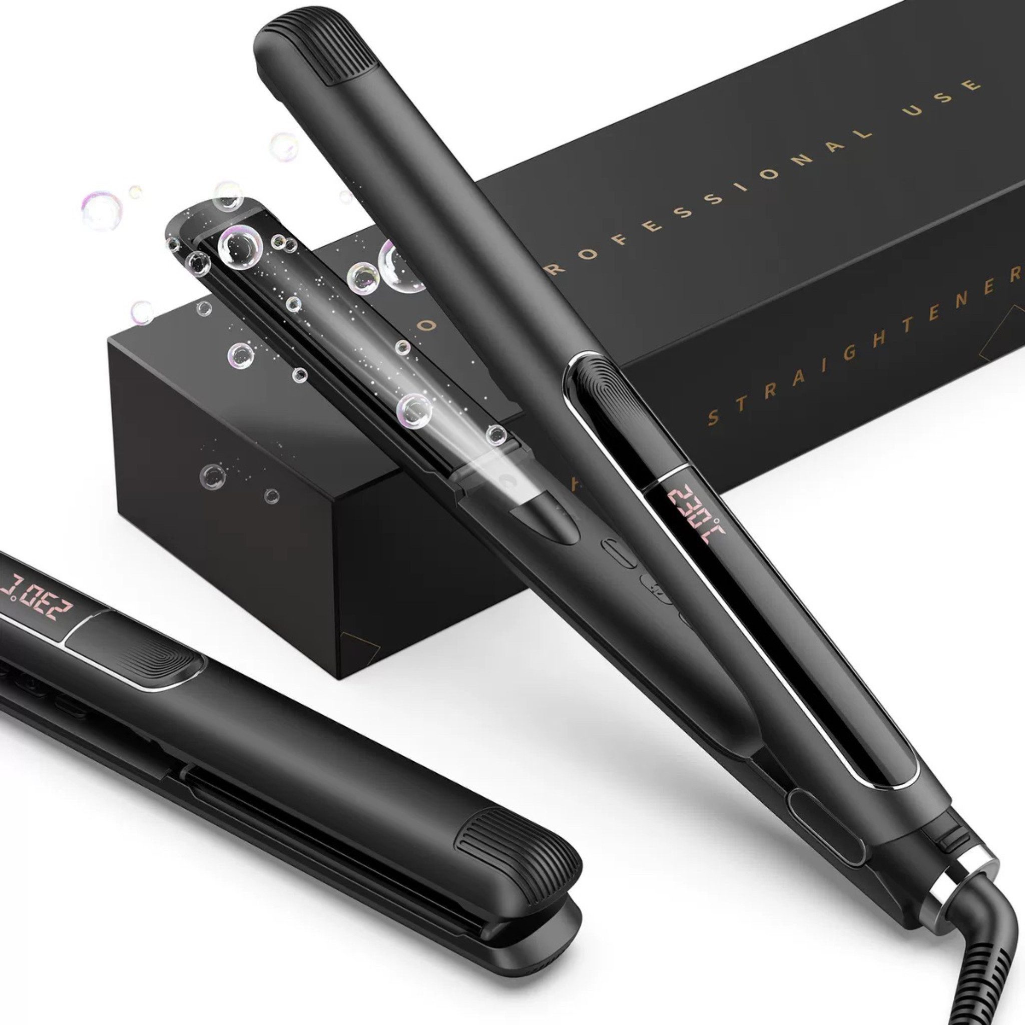 Luckice Glätteisen Haarglätter Lockenstab LCD-Display mit Keramikbeschichtung 100-230°C Schnelles Styling, in der Lage, verschiedene Frisuren zu kreieren, geeignet für glattes, lockiges Haar und wesentliche Stylingwerkzeuge für den Arbeitsweg, Haarglätter passt in die Handtasche, Keramik-Heizplatte