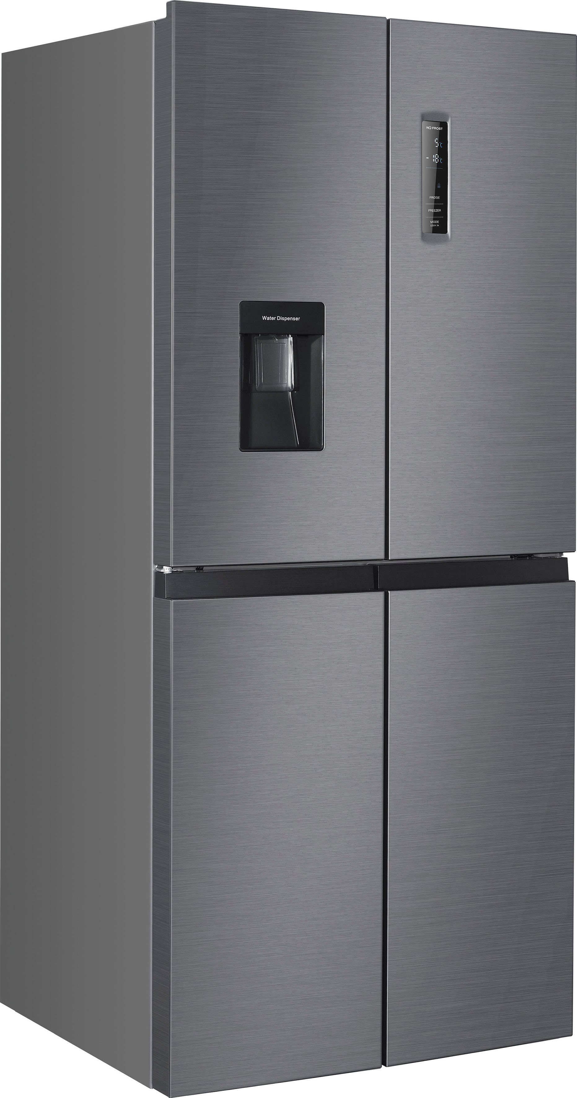 HCDB18080DWDI, hoch, NoFrost, cm Multi Door 180 cm breit, Hanseatic Display, Wasserspender, Türalarm 79 grau