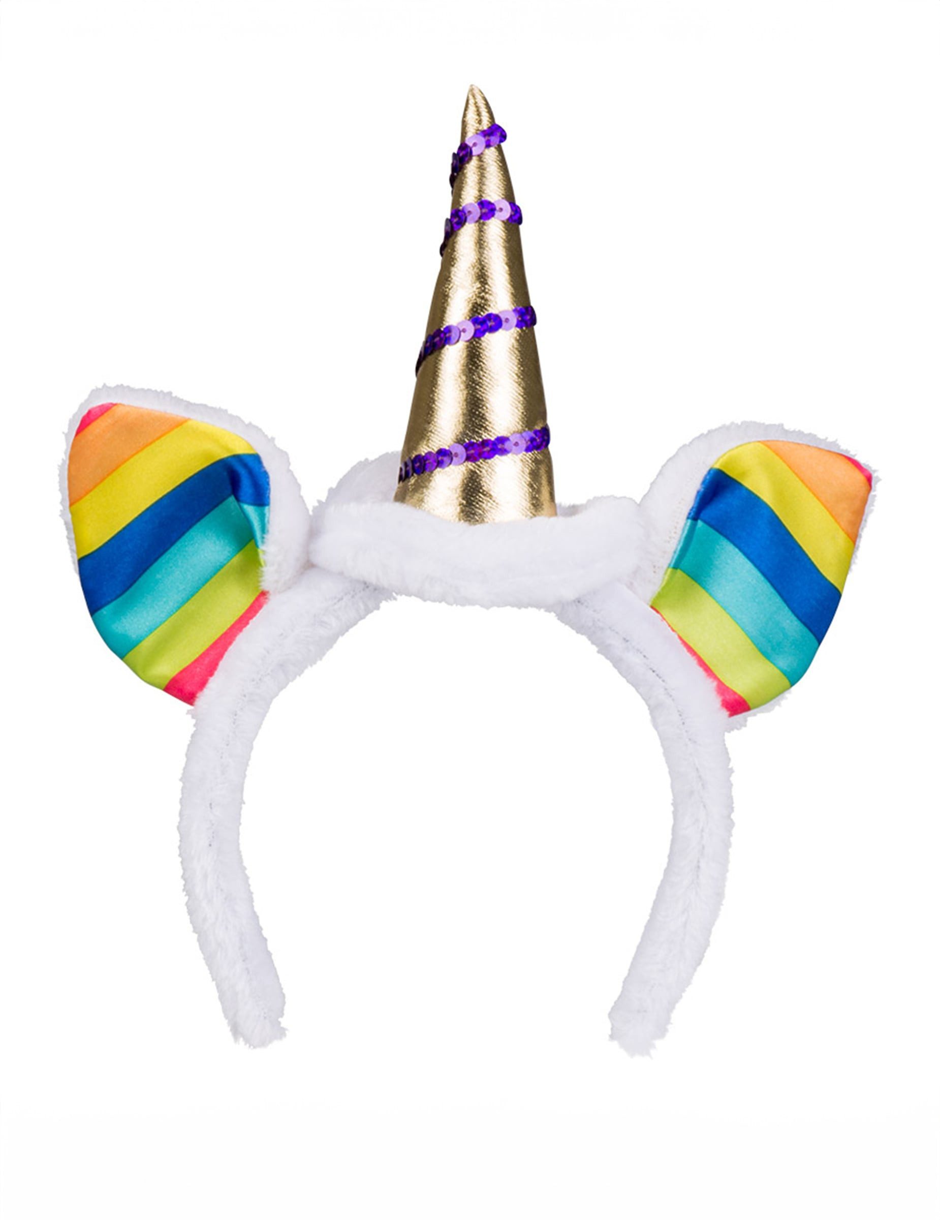 JADEO Kostüm Einhorn Haarreif mit Ohren und Horn weiss-bunt