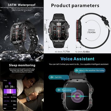 SGDDFIT Telefonfunktion 5ATM Wasserdicht Herren's Smartwatch (1,96 Zoll, Android/iOS), mit Bluetooth Anrufe Fur Fitness Herzfrequenzmonitor Schlafmonitor