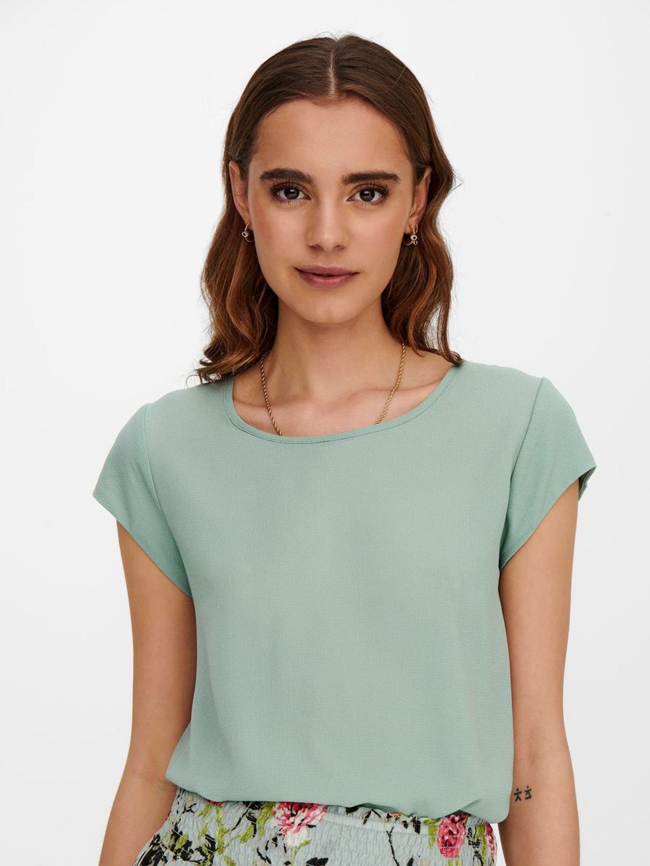 Einfarbige 4043 Oberteil ONLVIC (1-tlg) Mint Kurzarm T-Shirt in Blusenshirt ONLY Bluse