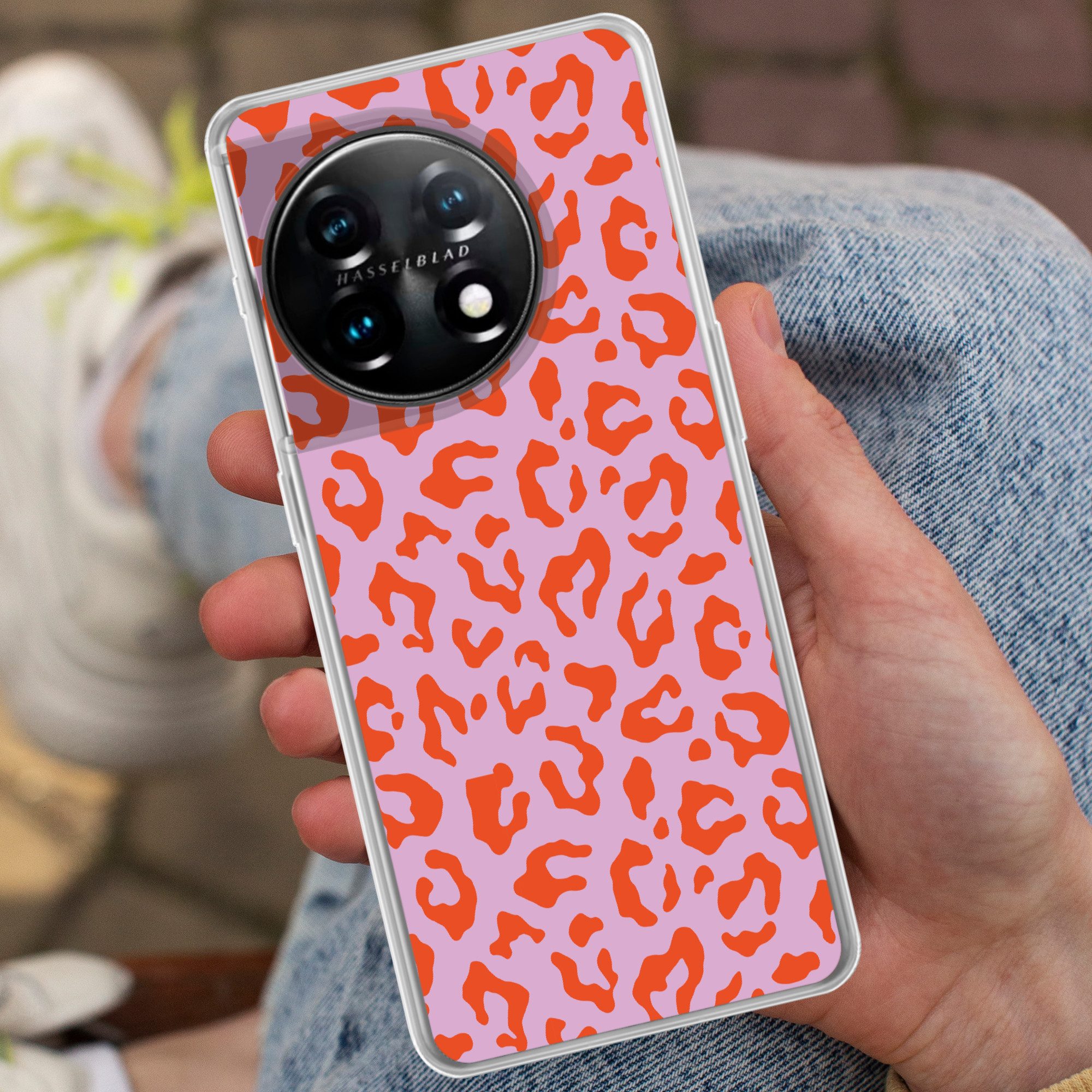 MuchoWow Handyhülle für OnePlus 11 Pantherprint - Rot - Lila - Rosa - Tierprint, Handy Case, Silikon, Bumper Case Dünn