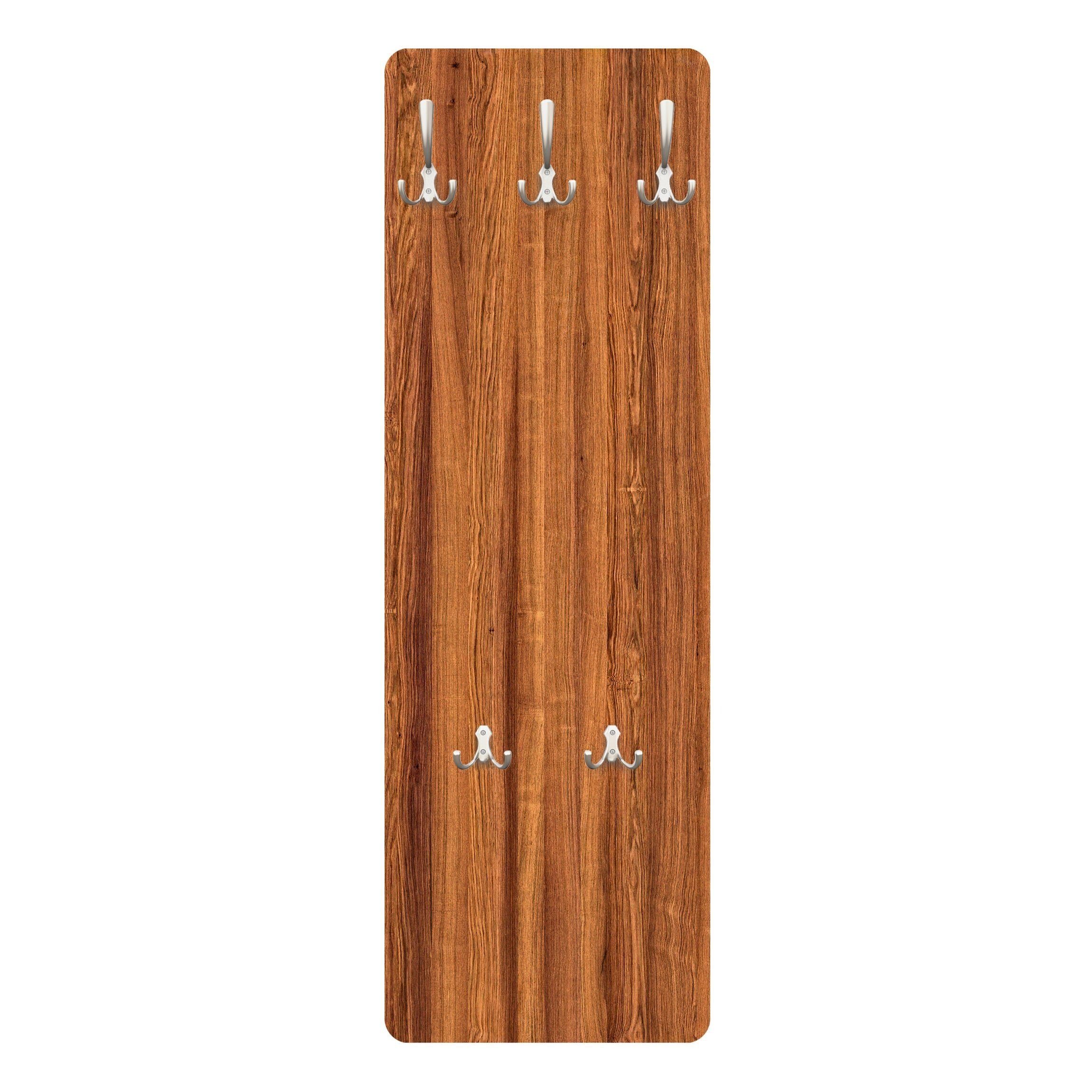 Bilderdepot24 Garderobenpaneel Design Holzoptik Bretteroptik Muster Freijo (ausgefallenes Flur Wandpaneel mit Garderobenhaken Kleiderhaken hängend), moderne Wandgarderobe - Flurgarderobe im schmalen Hakenpaneel Design