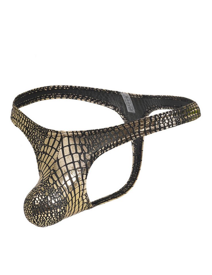 Lau-Fashion Stringtanga Herren String mit Schlangenmuster in Lack Leder Wetlook-Optik
