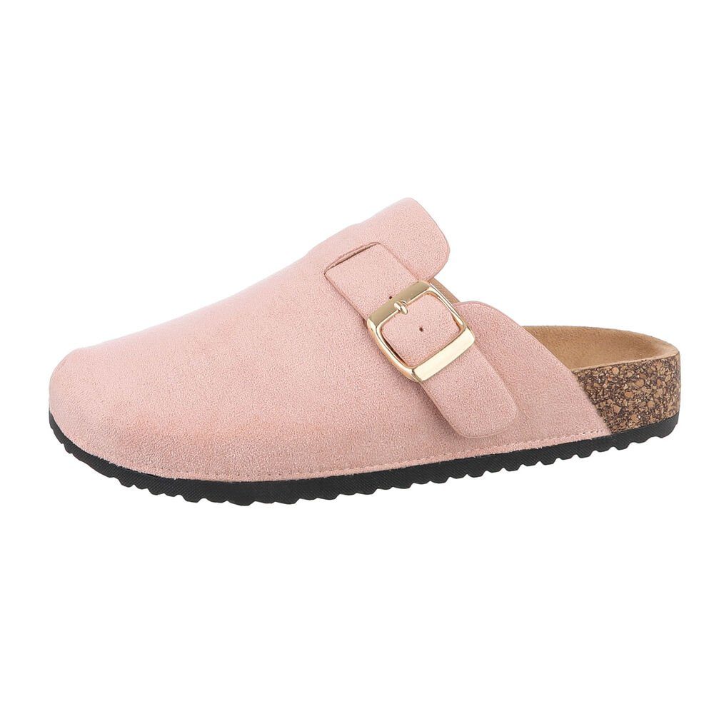 Ital-Design Damen Mules Altrosa Flach Pantolette Pantoletten Freizeit in