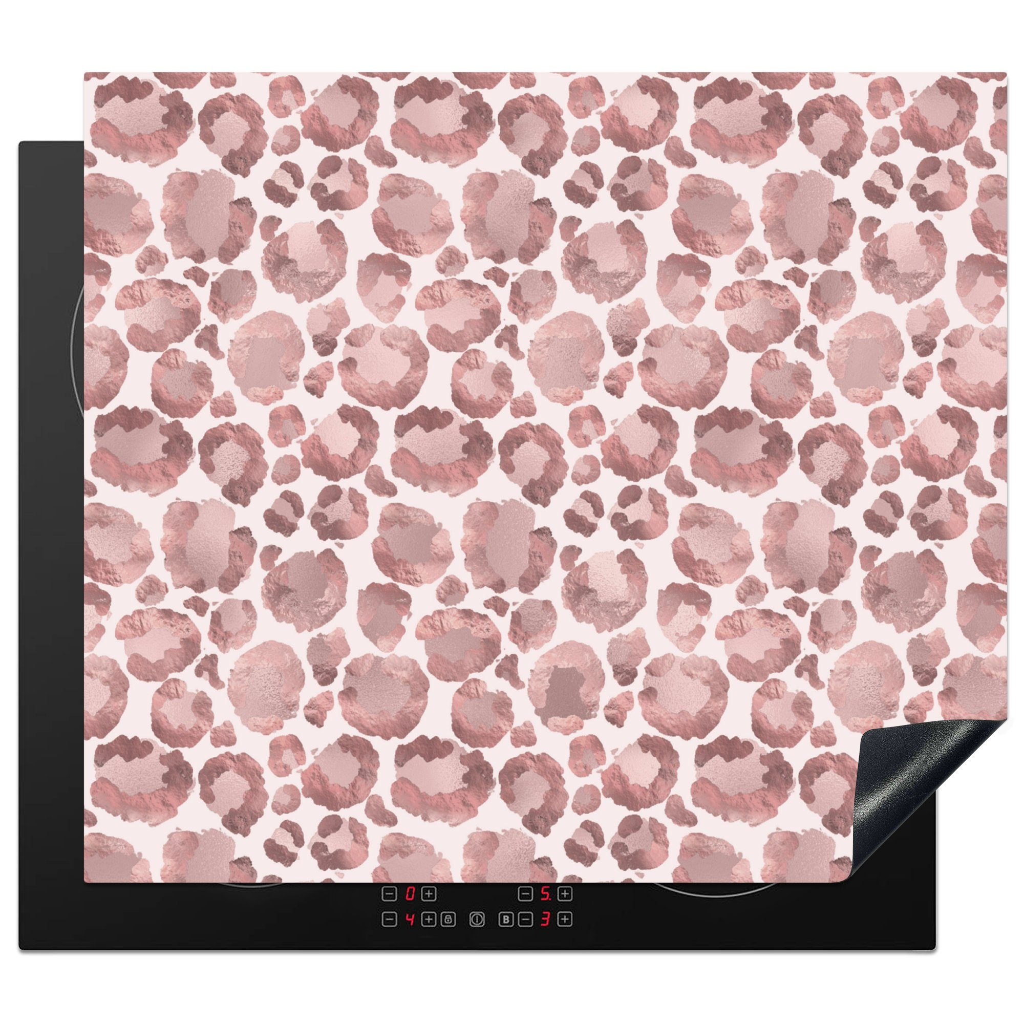 MuchoWow Herdblende-/Abdeckplatte Pantherdruck - Aquarellfarbe - Rosa, Vinyl, (1 tlg), 59x52 cm, Ceranfeldabdeckung für die küche, Induktionsmatte