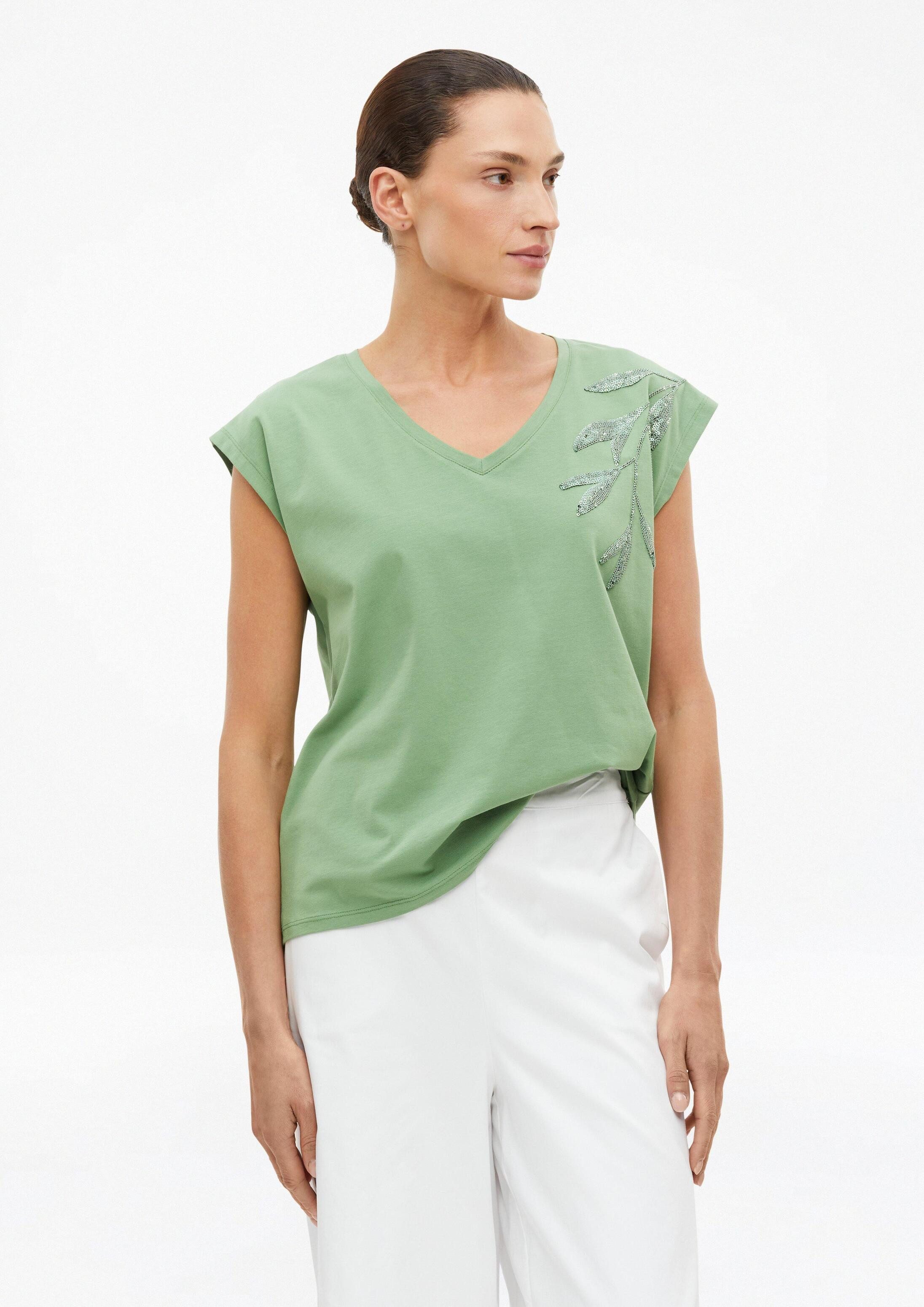 s.Oliver Kurzarmshirt T-Shirt Jersey-Shirt mit Stickerei und Pailletten