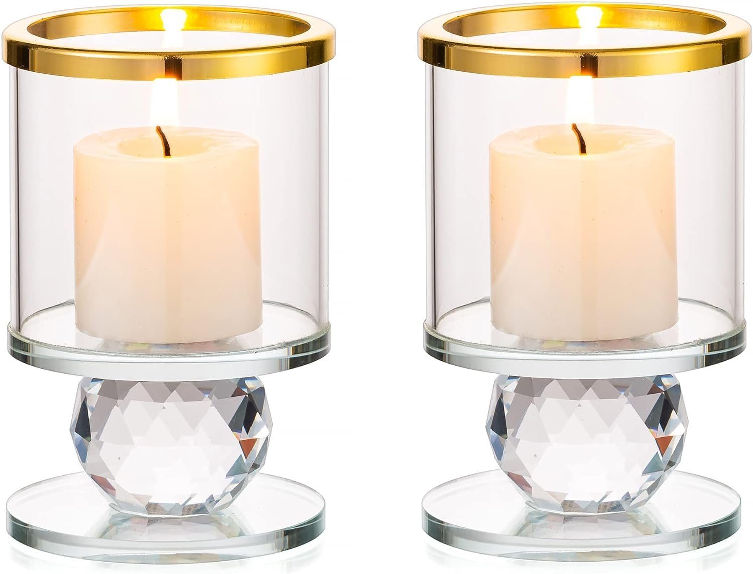 HIBNOPN Kerzenständer Kristall Gold, (2 Kerzenständer Stück 2 St) Kerzenhalter Modern