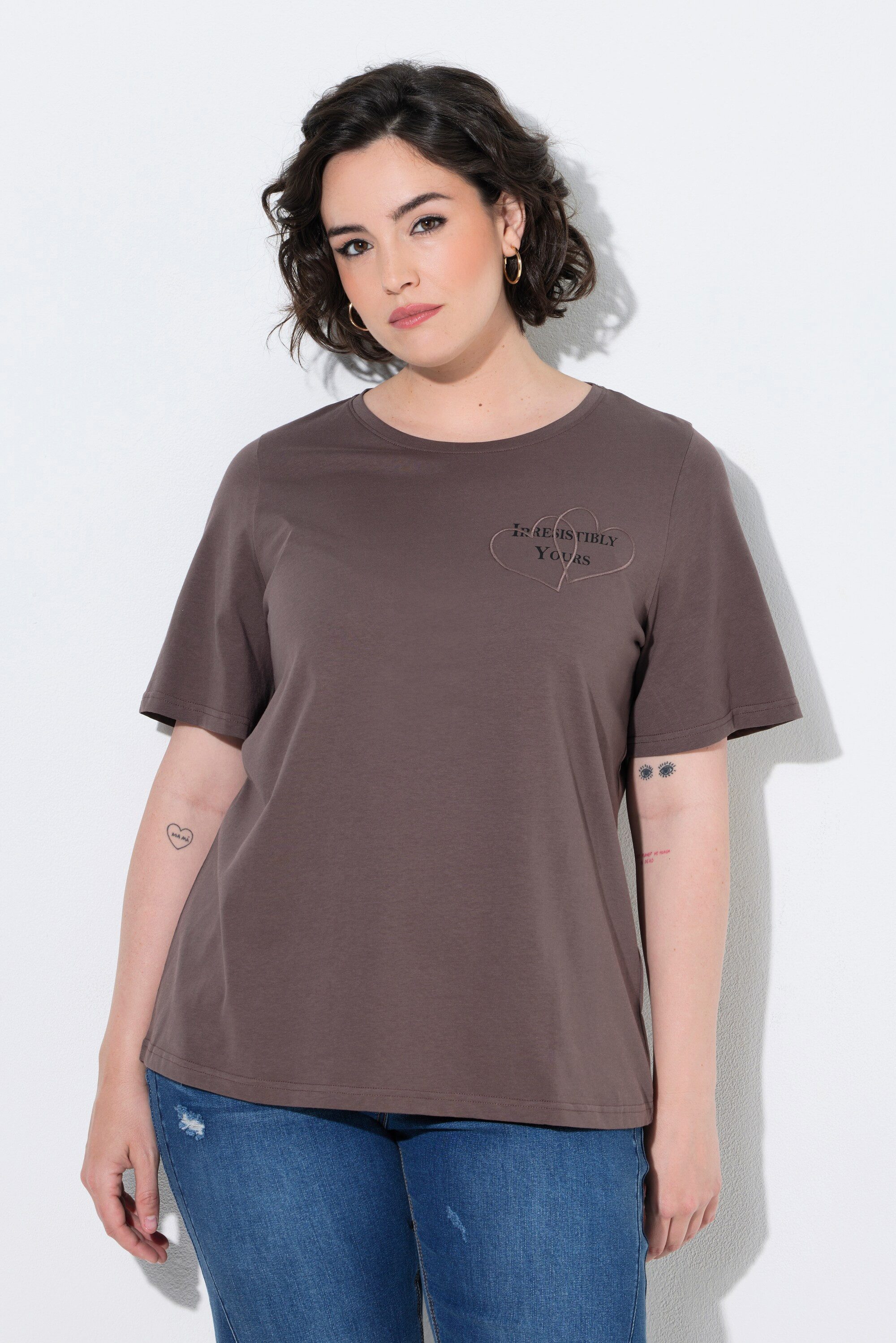Ulla Popken T-Shirt T-Shirt Applikation Classic Rundhals Halbarm