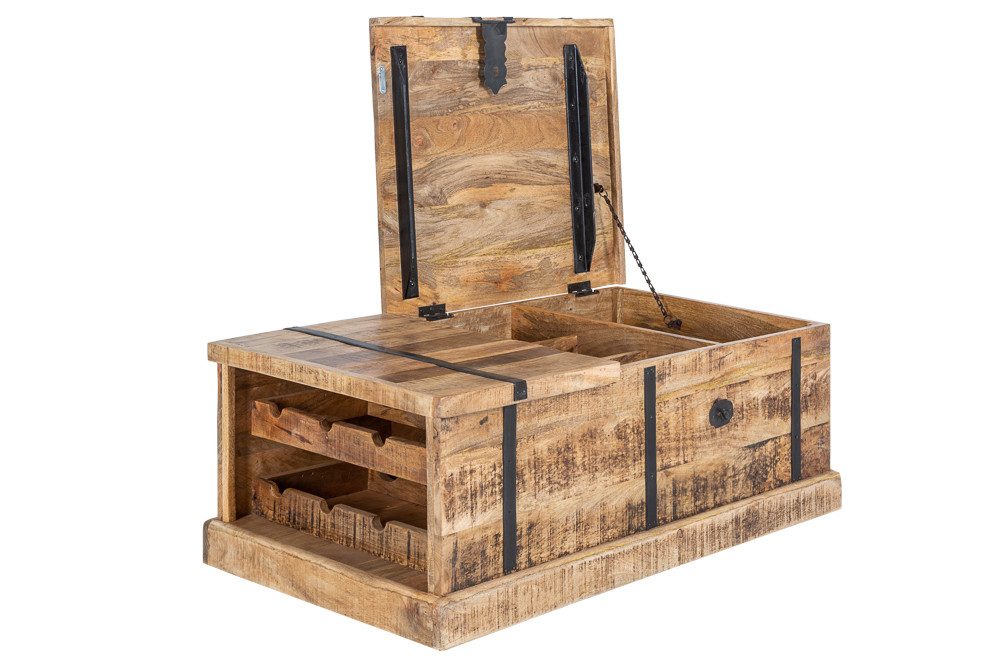 riess-ambiente Couchtisch BODEGA 100cm natur (Einzelartikel, 1-St), Wohnzimmer · Massivholz · eckig · Truhe · Hausbar · mit Stauraum