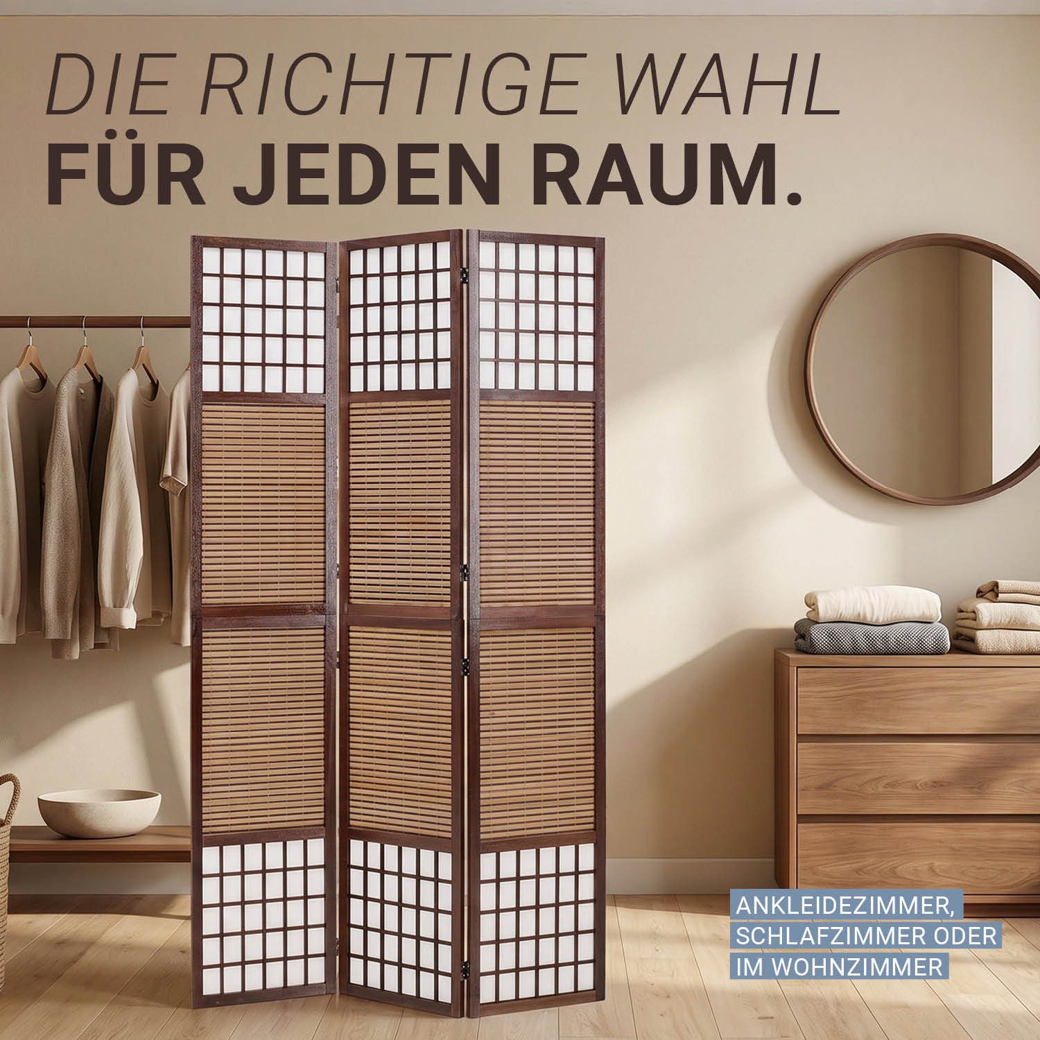 Homestyle4u Paravent Raumteiler Sondergröße 2m Höhe Sichtschutz Schwarz Holz Indoor faltbar (3-teilig), Trennwand, faltbar