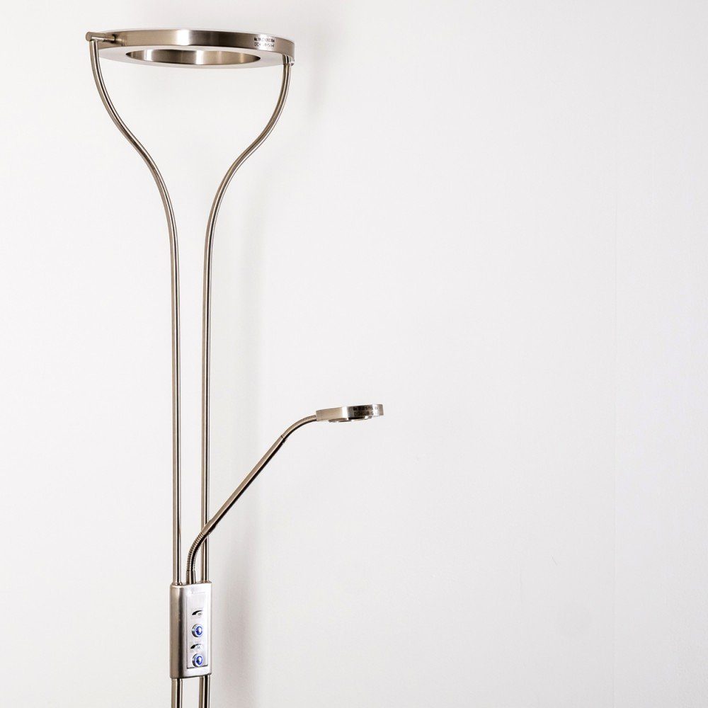 hofstein Deckenfluter »Giralba« dimmbare Stehleuchte aus Metall in Nickel-matt, 3000 Kelvin, m. verstellbarem Lesearm, 2070 Lumen