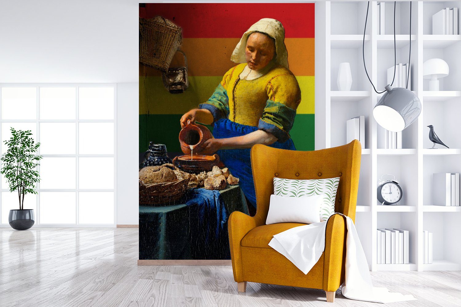MuchoWow Fototapete Vermeer - Stolz Montagefertig Matt, Wohnzimmer, - Wandtapete für (3 Milchmädchen, bedruckt, St), Vinyl Tapete