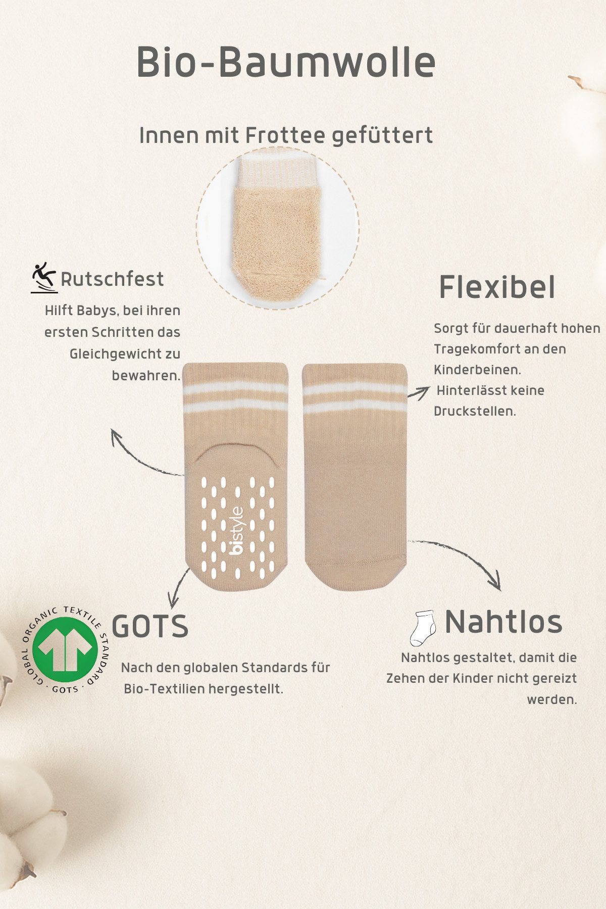 bistyle ABS-Socken Baby Tennissocken 4er Pack, Frottee Socken, Anti-Rutsch (Set, 4er Pack) – Bild 2 von 5