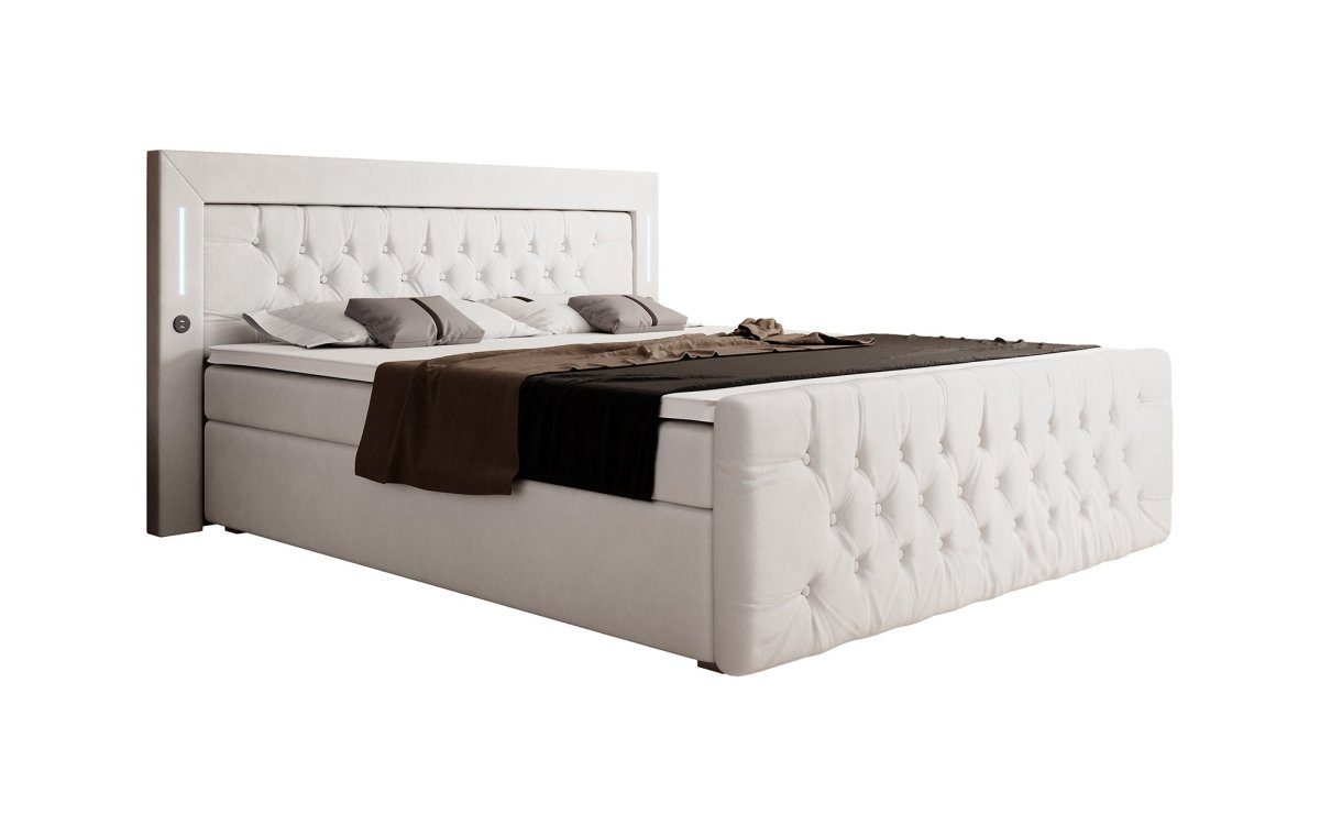 Luxusbetten24 Boxspringbett Elegance, mit LED-Beleuchtung, USB-Anschluss und Stauraum