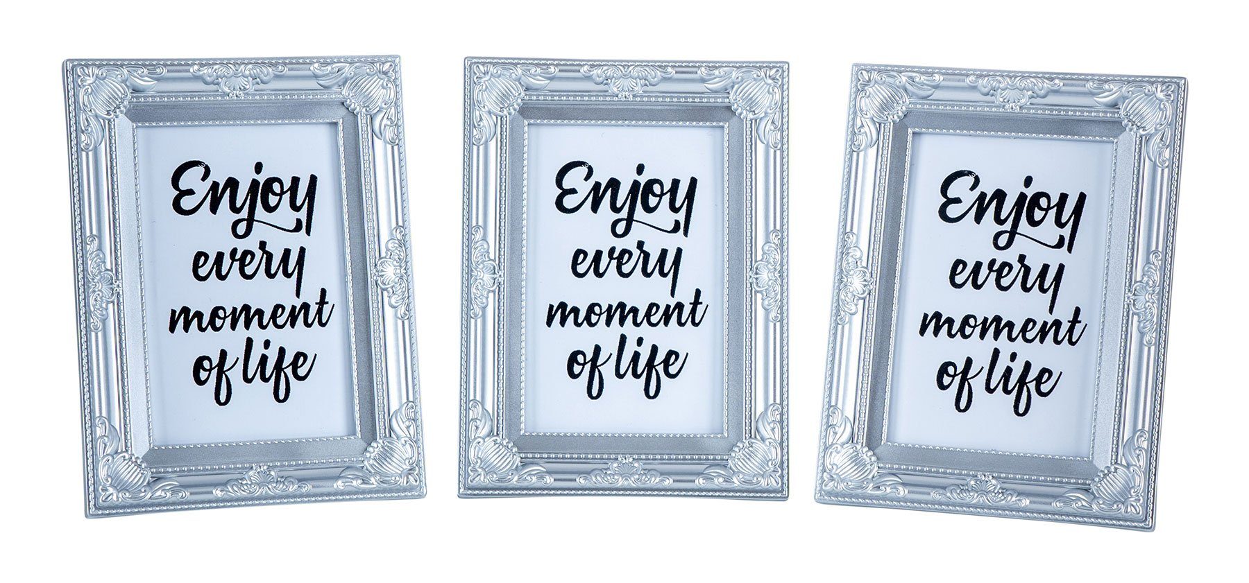Levandeo® Bilderrahmen, 3er Set Fotorahmen 10x15 Silber Fotoaufsteller Barock Shabby Antik