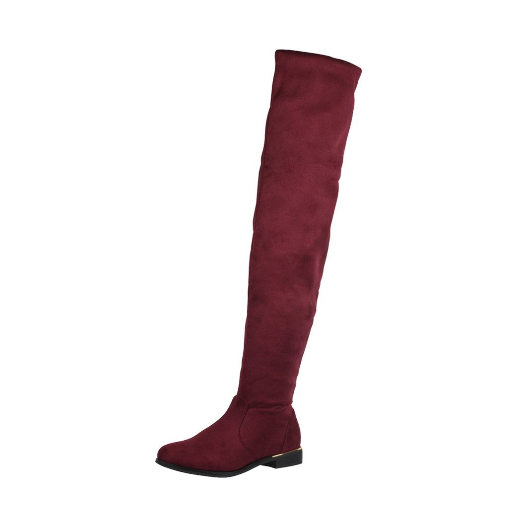 Elara Damen Overknee Stiefel in Wildlederoptik mit flachem Absatz Overkneestiefel