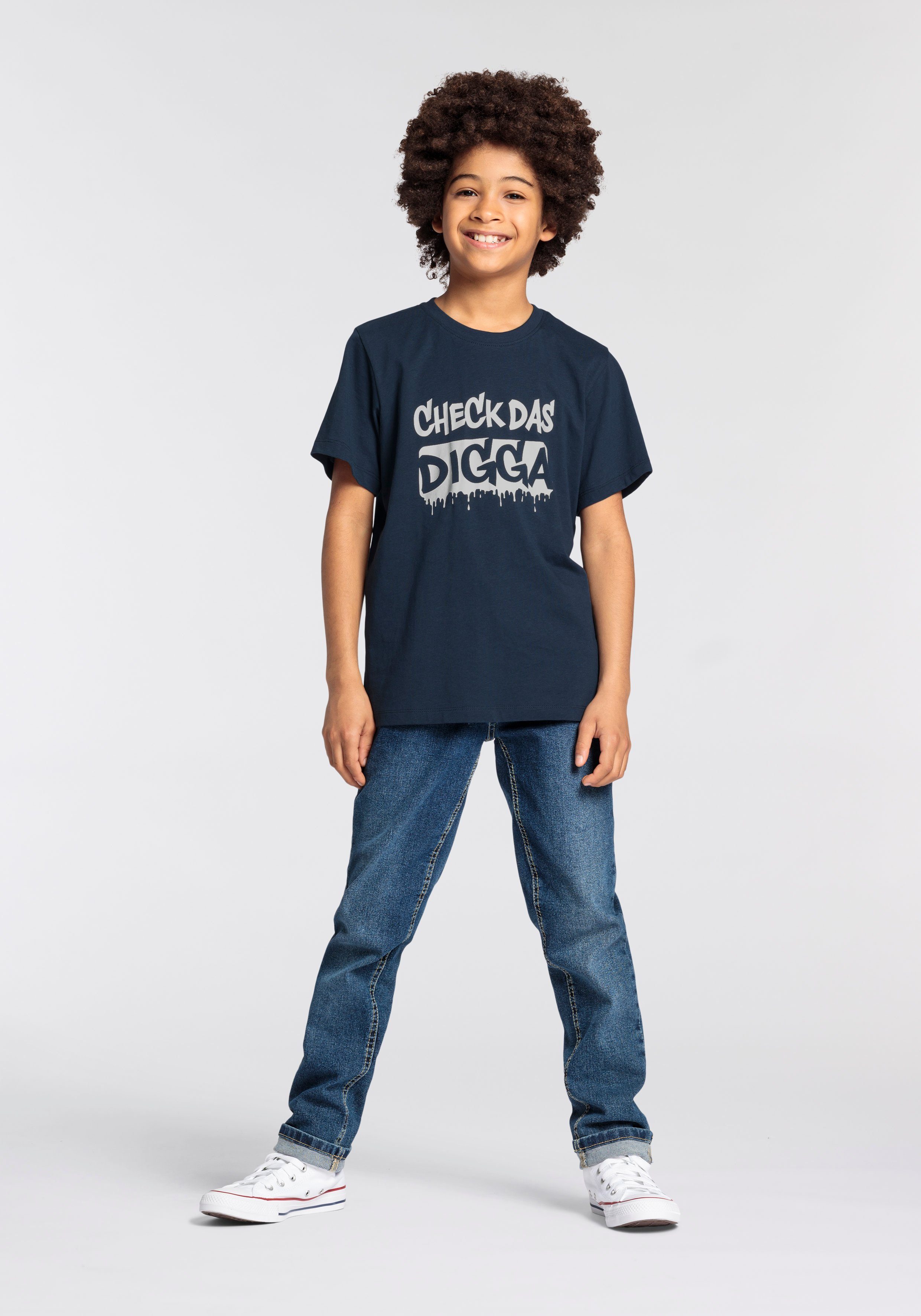 KIDSWORLD T-Shirt Sprücheshirt: CHECK DAS DIGGA Kurzarm, Basic-Passform, bedruckt, Rundhalsausschnitt