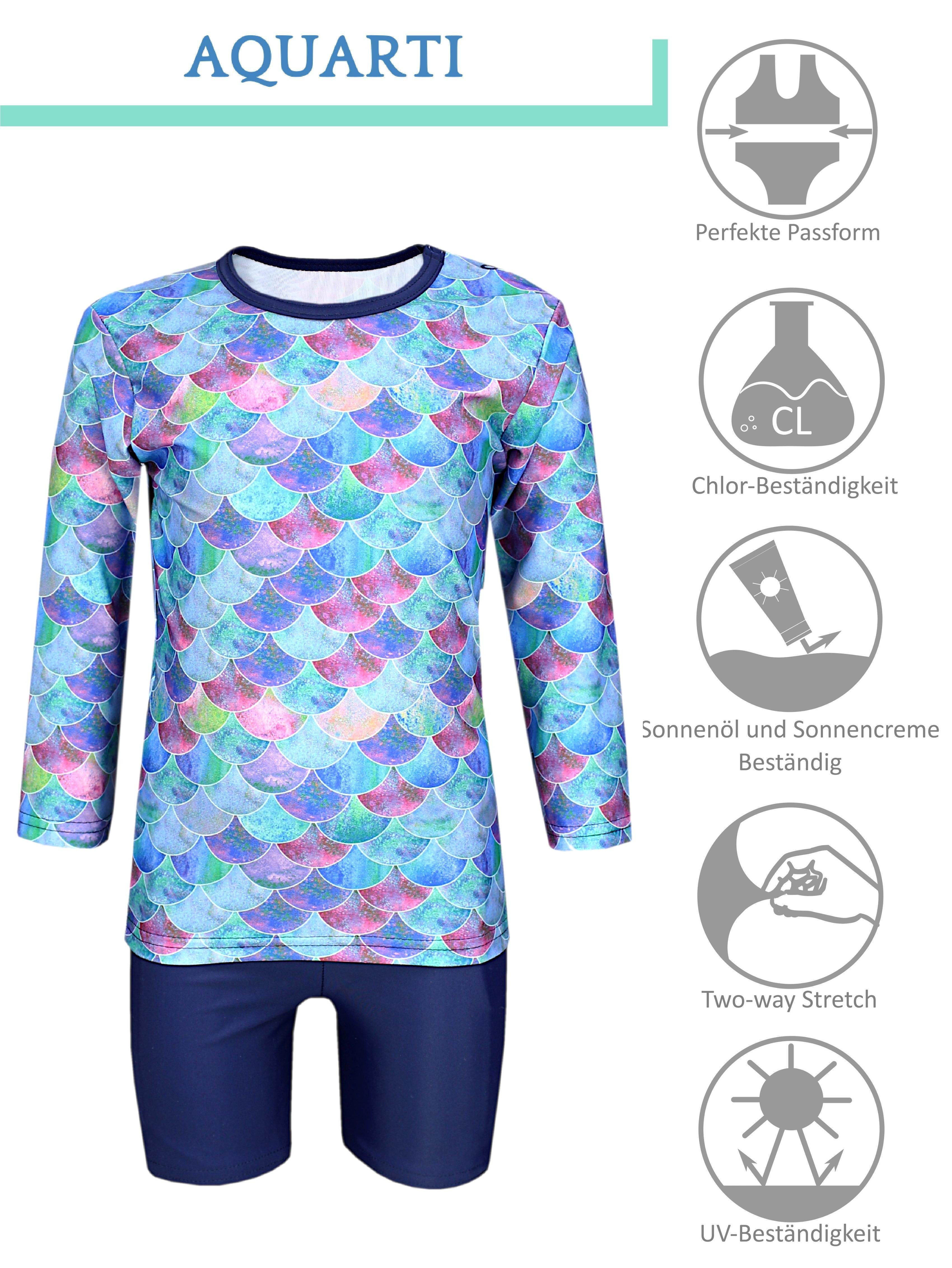 Baby Badeanzug UV-Schutz Set Kinder Dunkelblau Badehose Badeanzug Zweiteiler / Aquarti Lila Meerjungfrau Mädchen / Langarm Shirt
