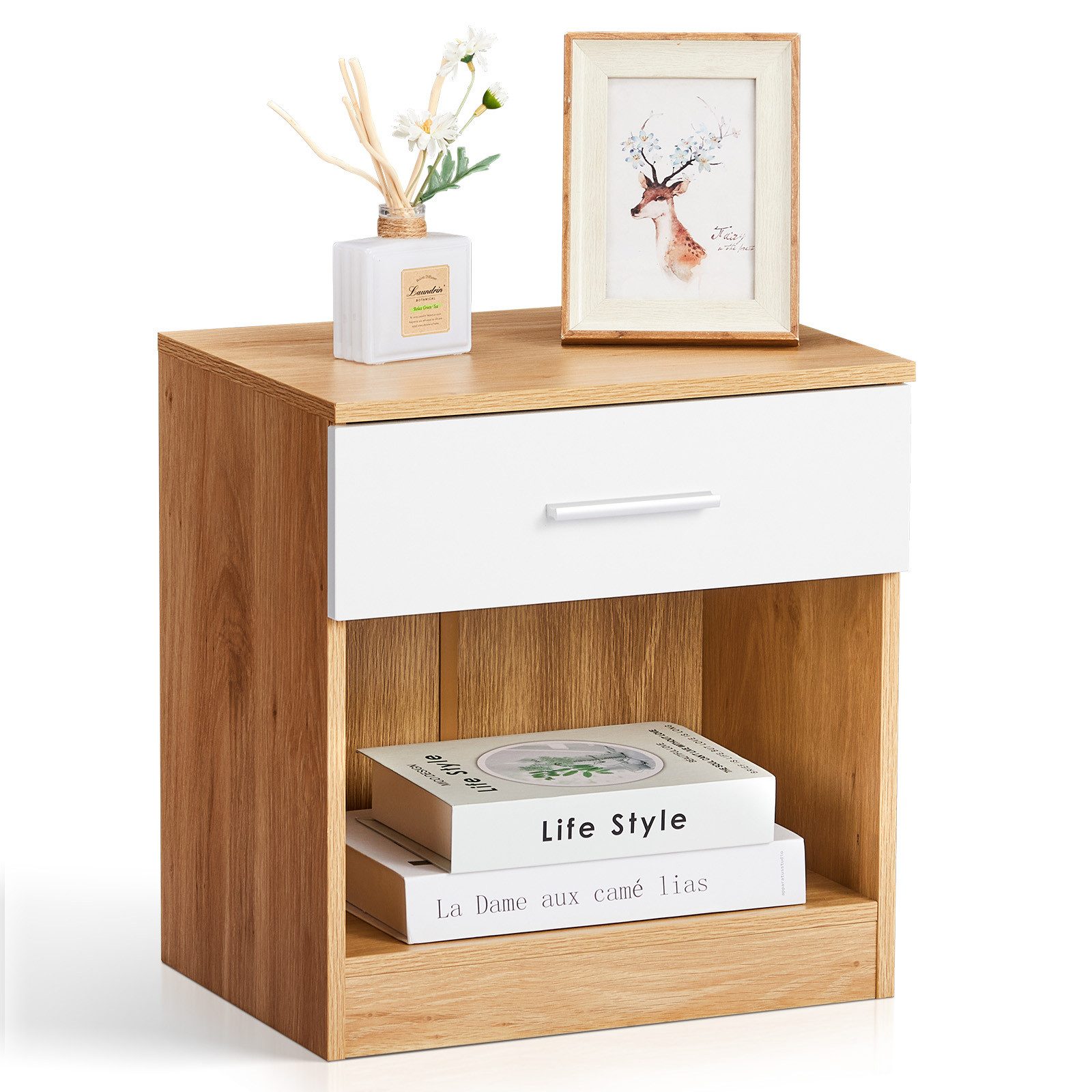 VINGLI Nachttisch Kleiner Beistelltisch Weiß, Nachtschrank mit Schubladen, Nachtkommde (1-St), 39 x 29x 41 cm, für Boxspringbetten