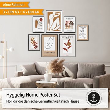Hyggelig Home Poster Hyggelig Home Premium Poster Set - 7 passende Bilder OHNE RAHMEN im stilvollen Set 3 x DIN A3 + 4 x DIN A4 - Set Matisse Art, Abstrakt (Set, 7 St), Knickfreie Lieferung Qualitätsdruck Dickes Papier