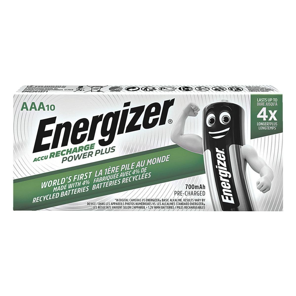 Energizer Power Plus Akku (10 St), AAA, mehrere 1000x wiederaufladbar