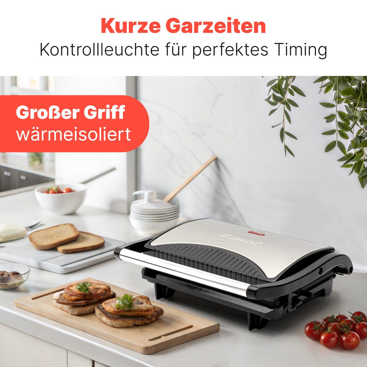 BOMANN Kontaktgrill MG 2251 CB, Kontaktgrill, beidseitiges Grillen, 700W
