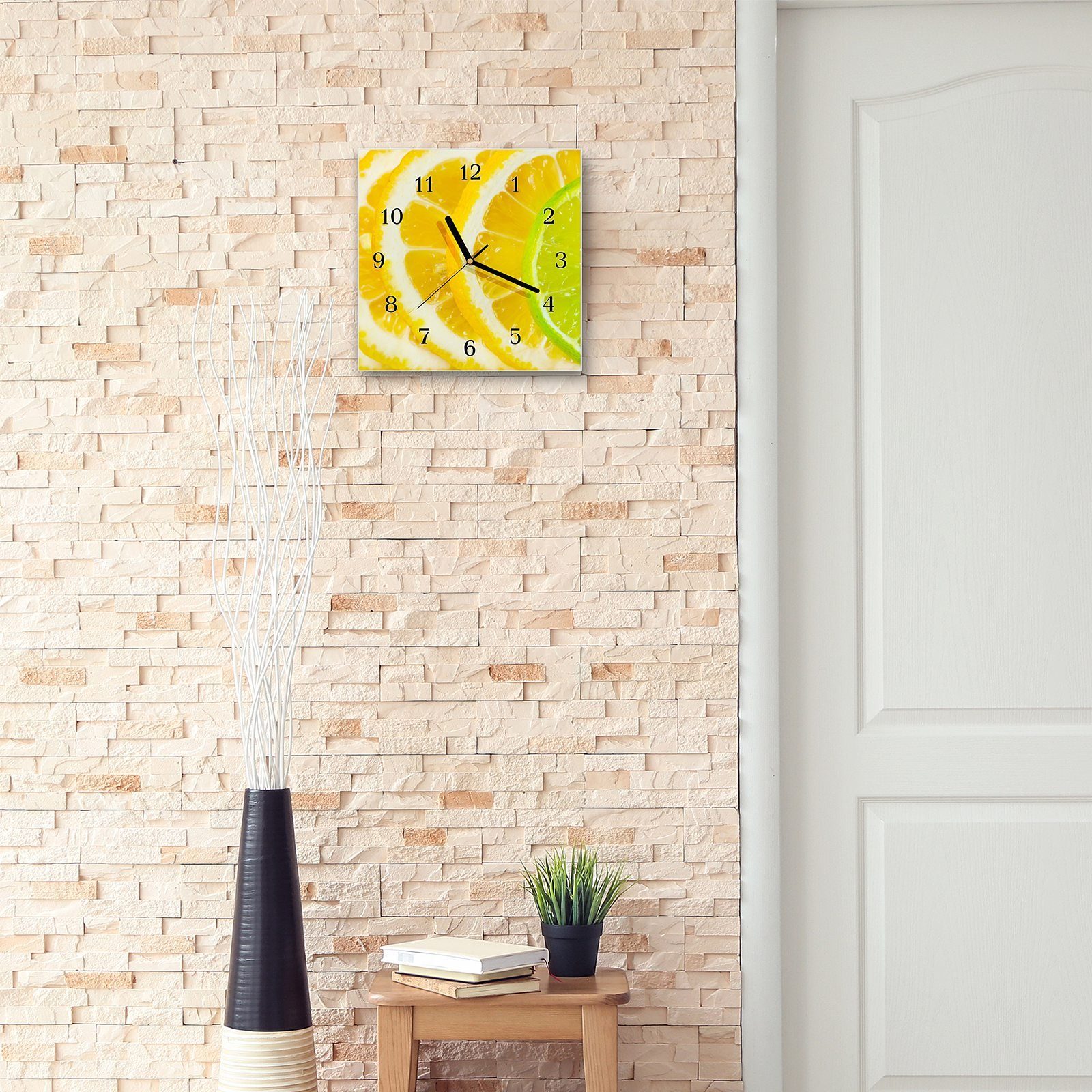 30 Glasuhr Primedeco Motiv cm mit Wanduhr Größe Wanduhr Zitronenscheiben x 30 Wandkunst