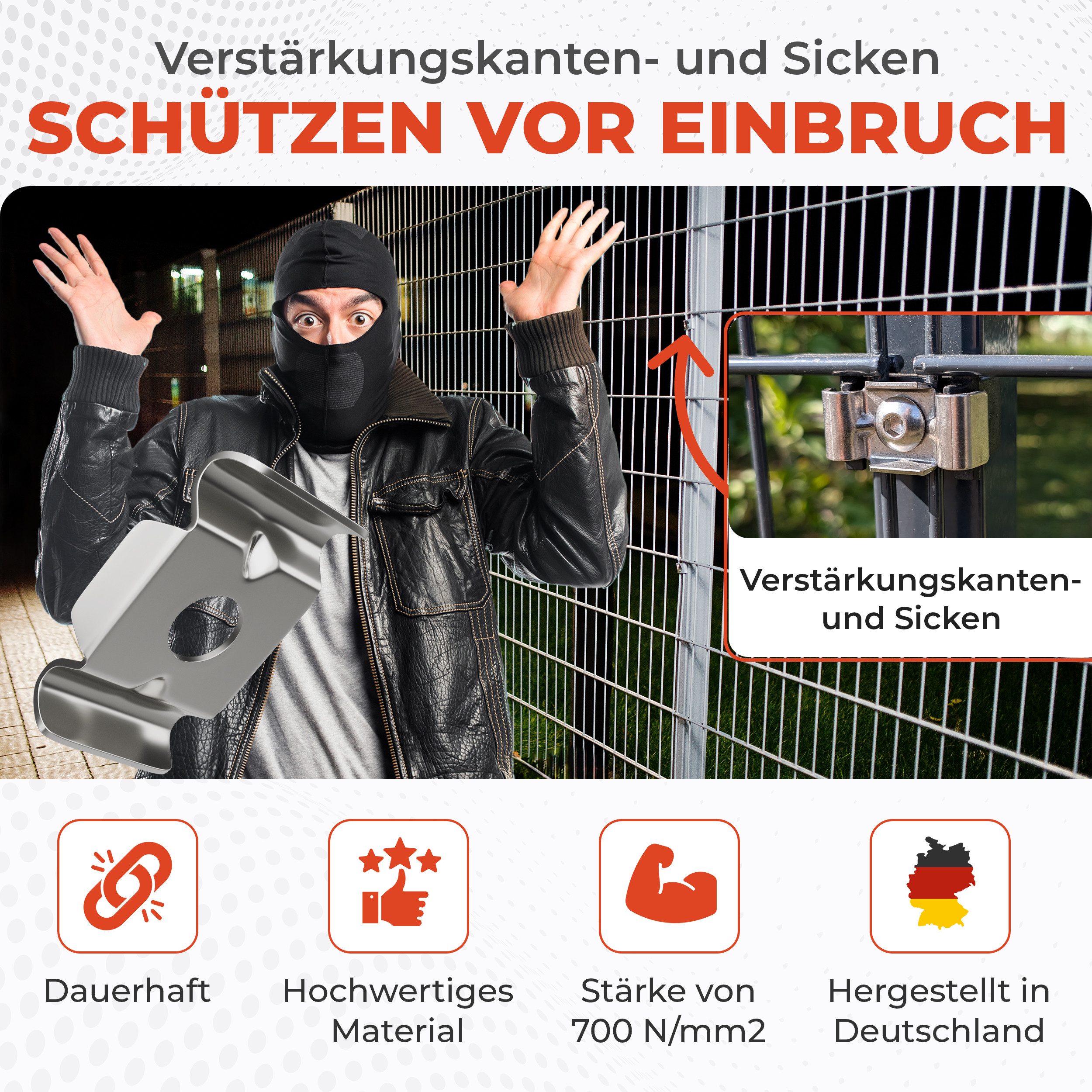 Qualinos Doppelstabmattenzaun Butterfly Klemmplatten Edelstahl V2A für Stabmattenzaun Befestigung, (Kleinset, 10-St., Butterfly-Verbinder (ohne Schrauben) für Doppelstabmatten), Edelstahl V2A rostfrei & Verstärkte Butterfly-Form