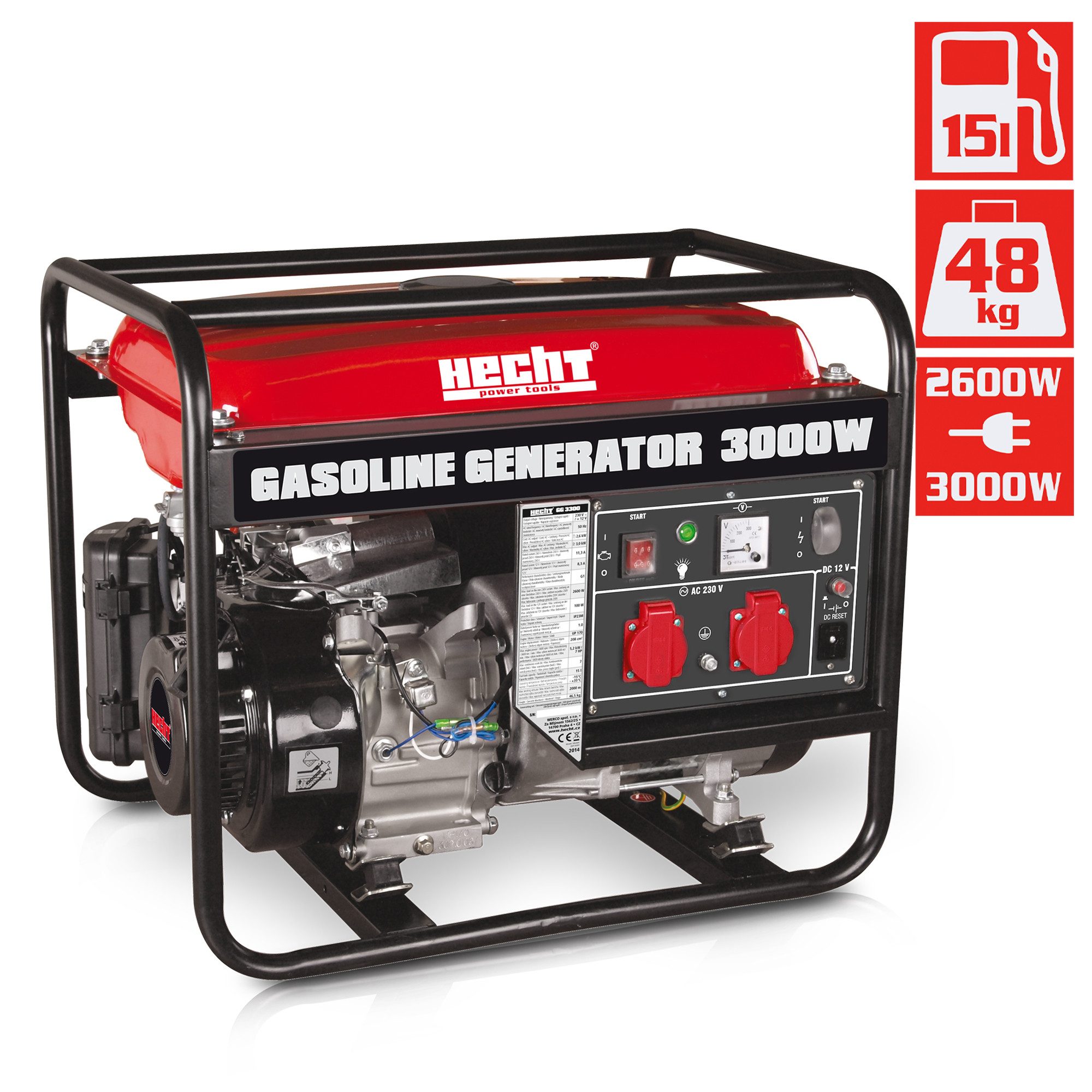 Hecht Stromgenerator Notstromaggregat Benzin GG 3300, 5,10 in kW, 5,1 kW - 7 PS - 2600W