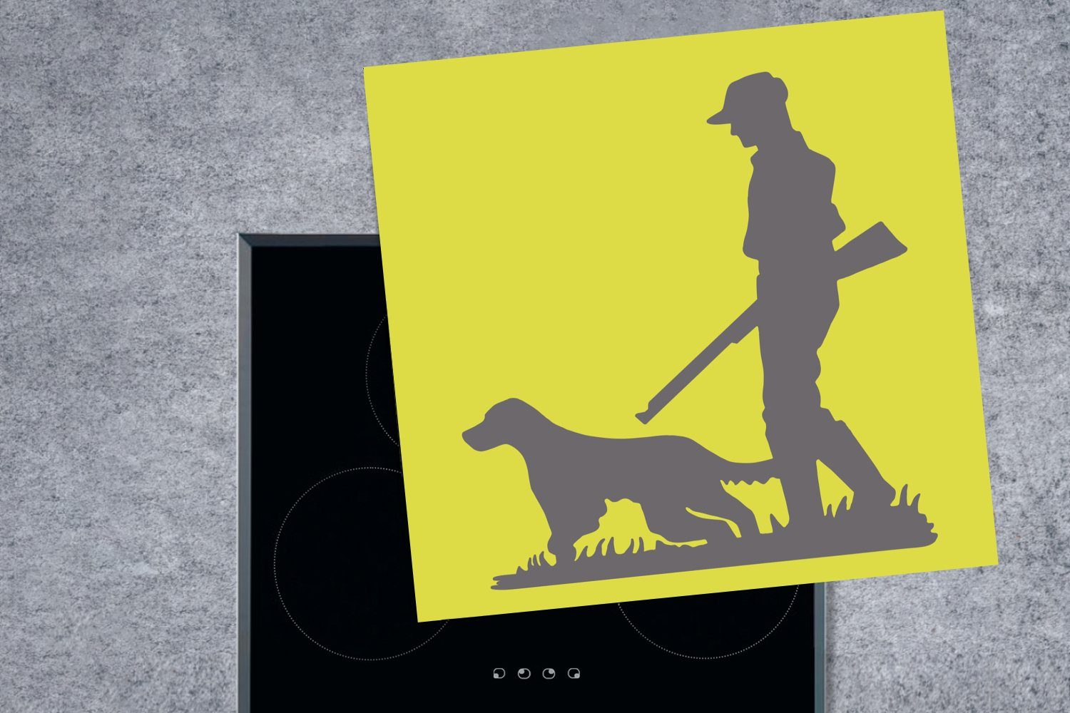 Vinyl, (1 Jägers Hundes, Illustration und MuchoWow Eine Herdblende-/Abdeckplatte küche seines 78x78 Arbeitsplatte eines tlg), für Ceranfeldabdeckung, cm,