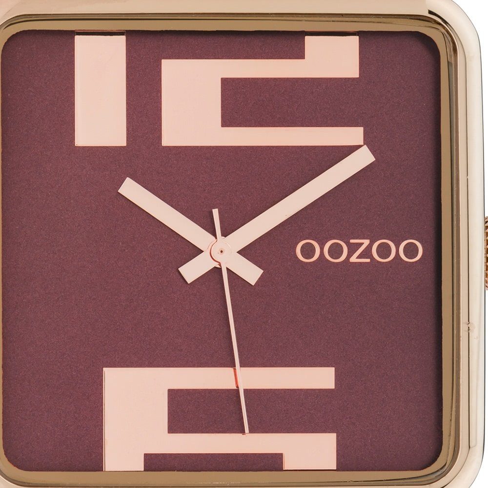 Analog, OOZOO mittel Damenuhr (ca. weinrot Damen Quarzuhr 35mm) Fashion-Style Armbanduhr Lederarmband, Oozoo rund,