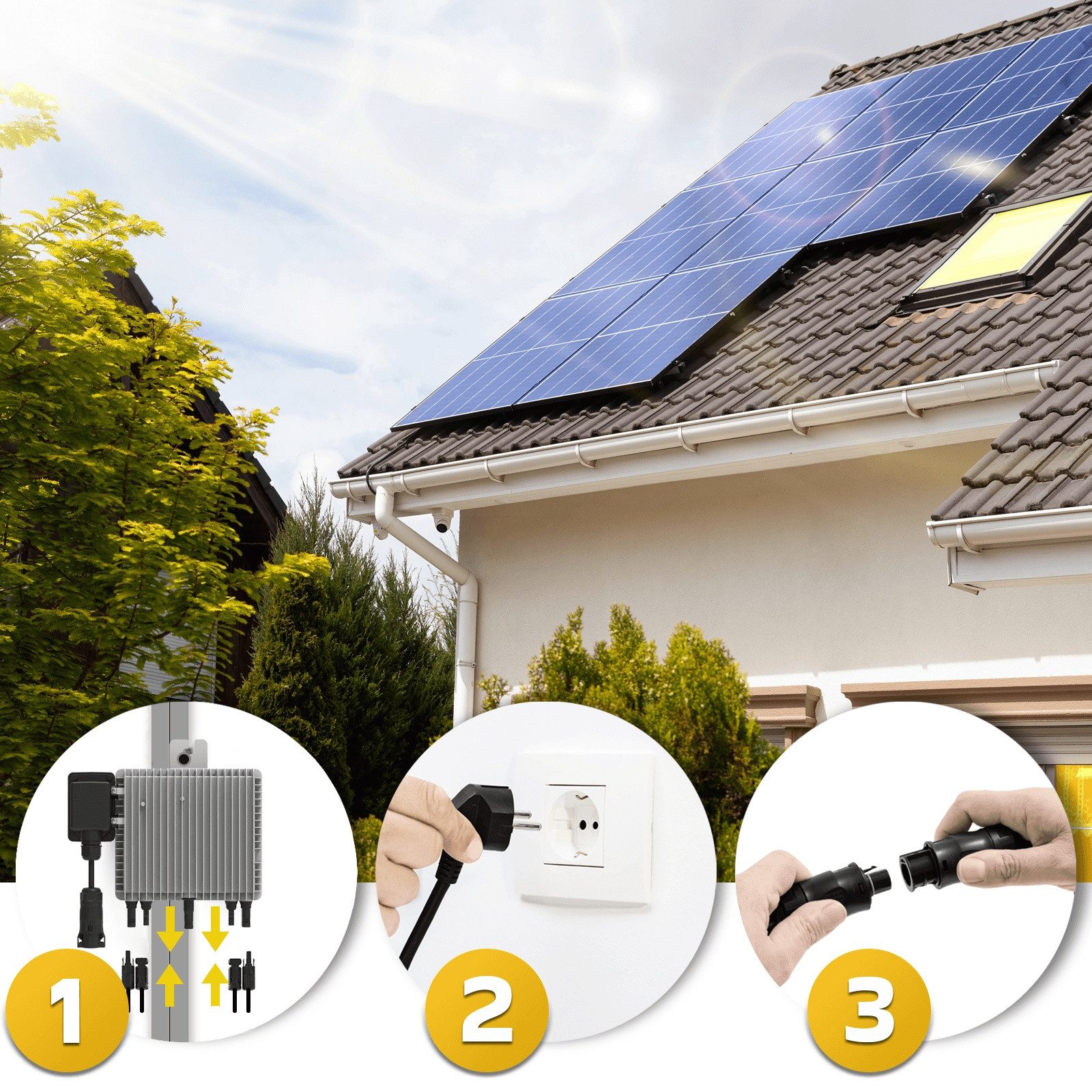 SUNNIVA Wechselrichter DEYE Mikro-Wechselrichter 800 W SUN-M80G4-EU-Q0, (inkl. 5m Anschlusskabel und 4x1m Solarkabel für Balkonkraftwerk, IP67 wetterfest, Plug& – Bild 5 von 5