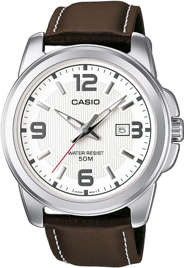 CASIO TIMELESS COLLECTION Quarzuhr MTP-1314PL-7AVEF, Armbanduhr, Herrenuhr, analog, Datum, Lederarmband