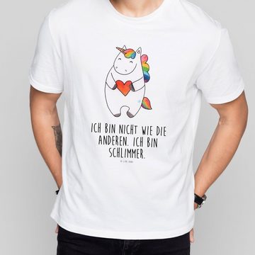 Mr. & Mrs. Panda T-Shirt Einhorn Herz - Weiß - Geschenk, T-Shirt mit Spruch, Damen, Einhorn De (1-tlg)