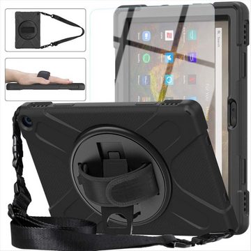 Wigento Tablet-Hülle Für Amazon Kindle Fire HD 10 / 10 Plus 2021 360 Grad Hybrid Outdoor Schutzhülle Case Schwarz Tasche Cover Etuis